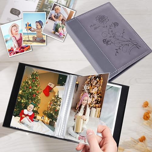 Miniatura 4 de Artmag Álbum de fotos de 5 x 7 pulgadas, 2 paquetes de páginas transparentes con bolsillos, cubierta de cuero, libro deslizante para álbum de fotos,
