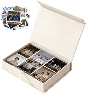 Linen Photo Frame, 17.5 x 12 x 4.2 cm, Magnetic Photo Box, Photo Box, Certificate, Scrapbooking Accessories, Keepsake and Jewelry, Beige