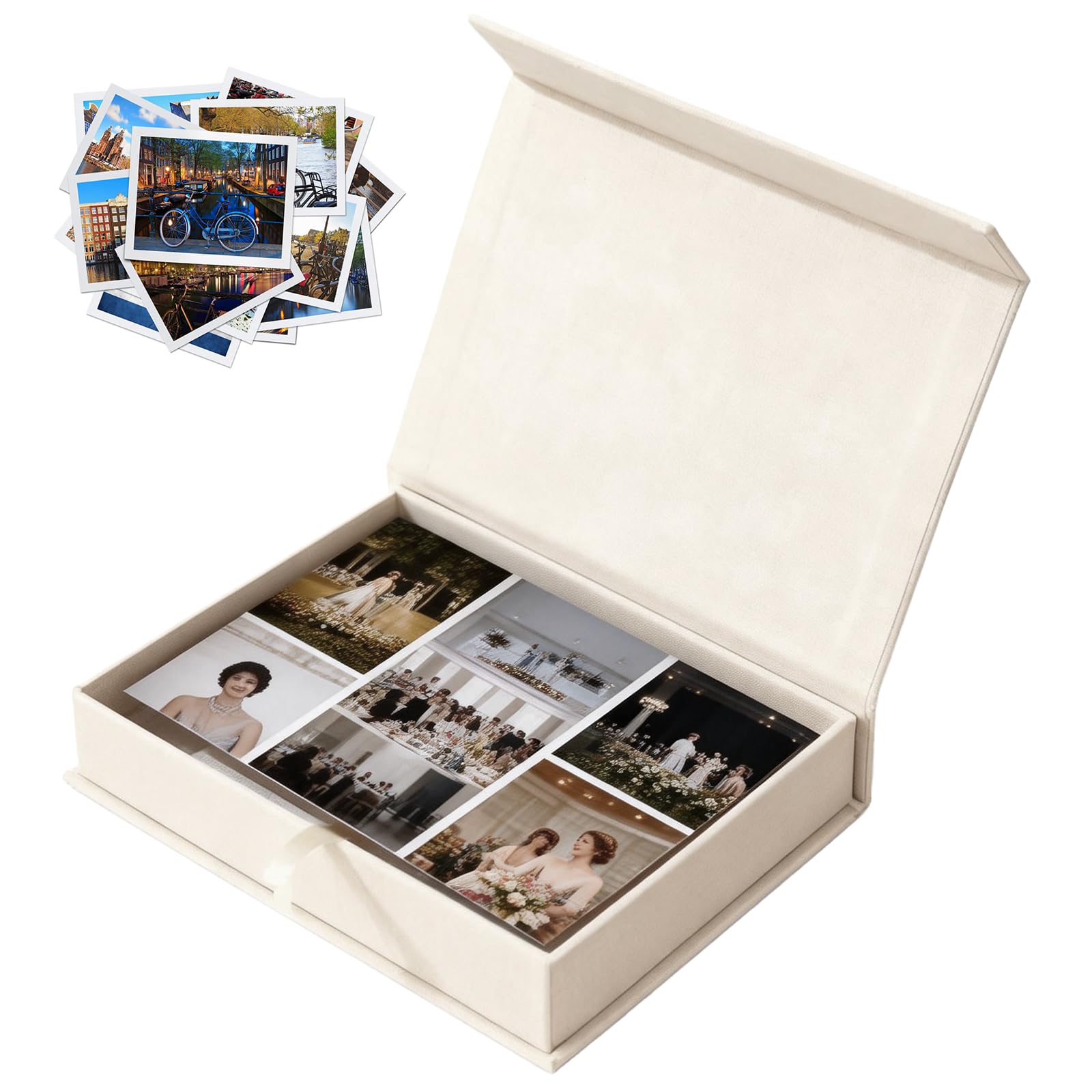 GOEDCH Leinen-Fotobox: 17.5 x 12 x 4.3 cm Leinen Foto Box Aufbewahrung, Magnetisch Fotoboxen zur Aufbewahrung von Fotos, Bildern, Urkunden, Scrapbooking-Zubehör, Andenken und Schmuck, Beige Küche, Haushalt & Wohnen