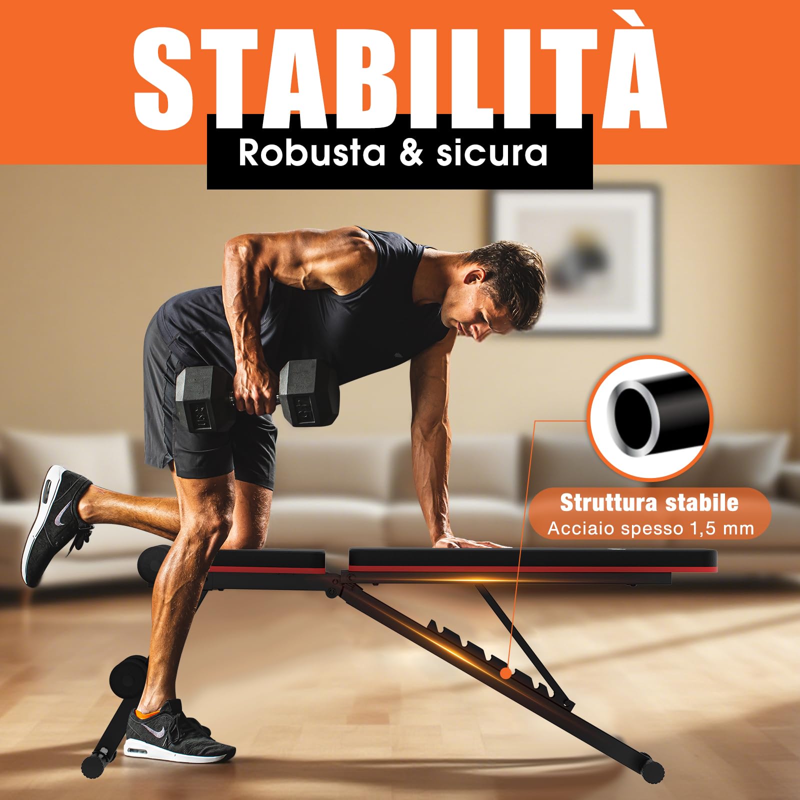 DH FitLife Panca per pesi 6 in 1 di alta qualità, regolabile con iperestensione per la schiena, 350 kg, panca da allenamento multifunzione per casa e palestra in casa, panca inclinata per panca press