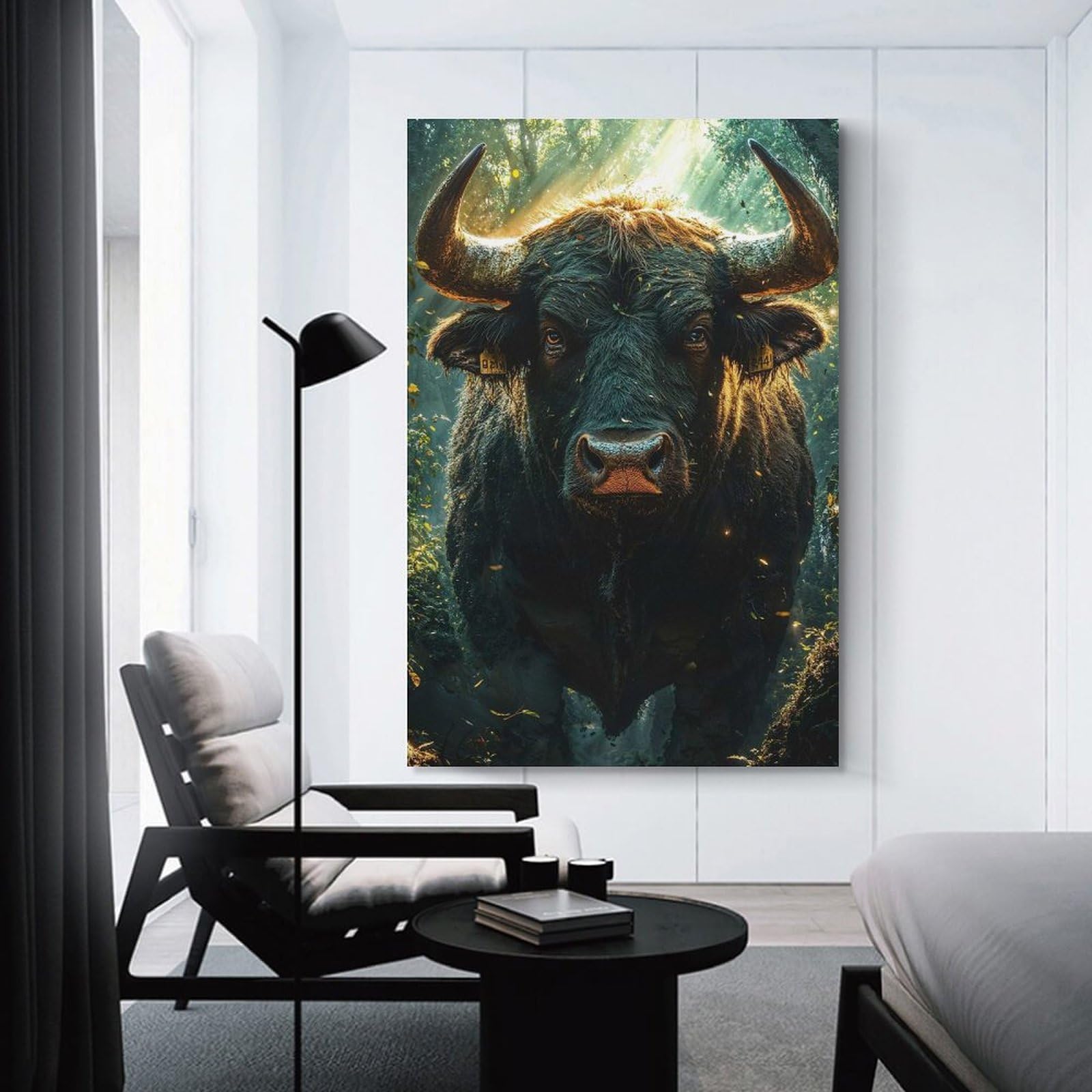 Junmoney Bull in The Forest Room Decor Wall Art 20x30inch(50x75cm), for Bedroom, Guest Room Or Reading Nook, An Easy Wall Refresh for Bedrooms