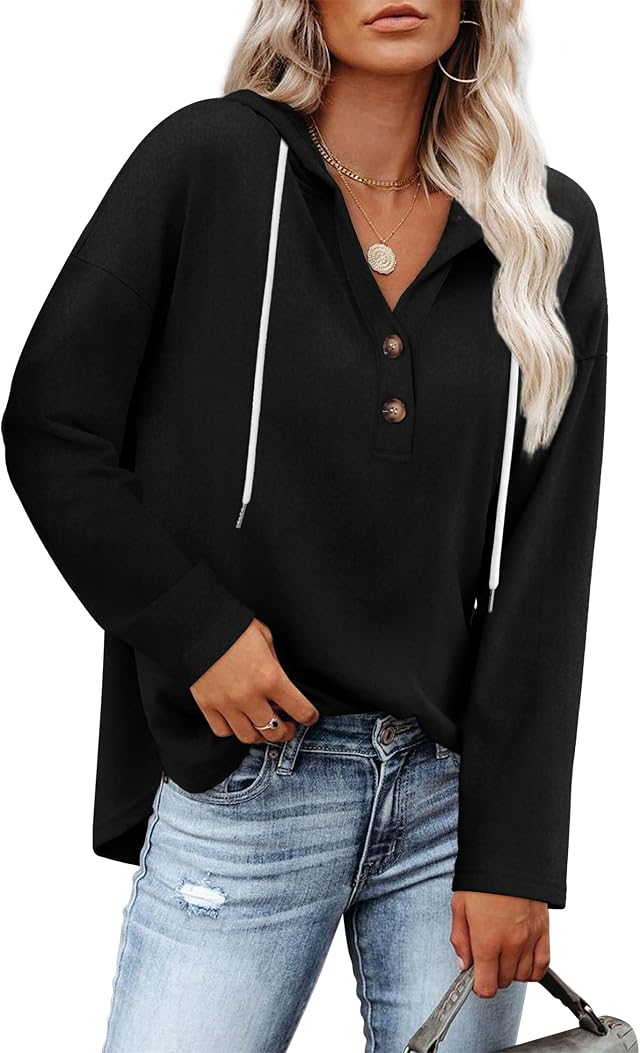 RUMIA Womens Tops V Neck Sweatshirt for Women Pullover Fall Outfits 2025 Loose Fit