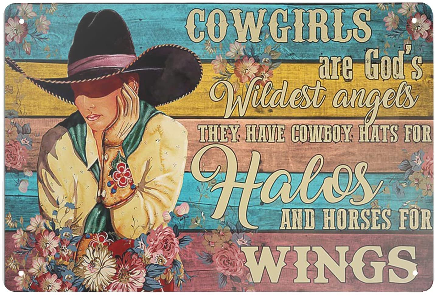 HOUVSSEN Wild West Sign Cowgirl is God's Wildest Angel Vintage Metal Tin Sign, Indoor Outdoor Home Wall Decor Gift 6x8 Inch Vintage Metal Tin Sign