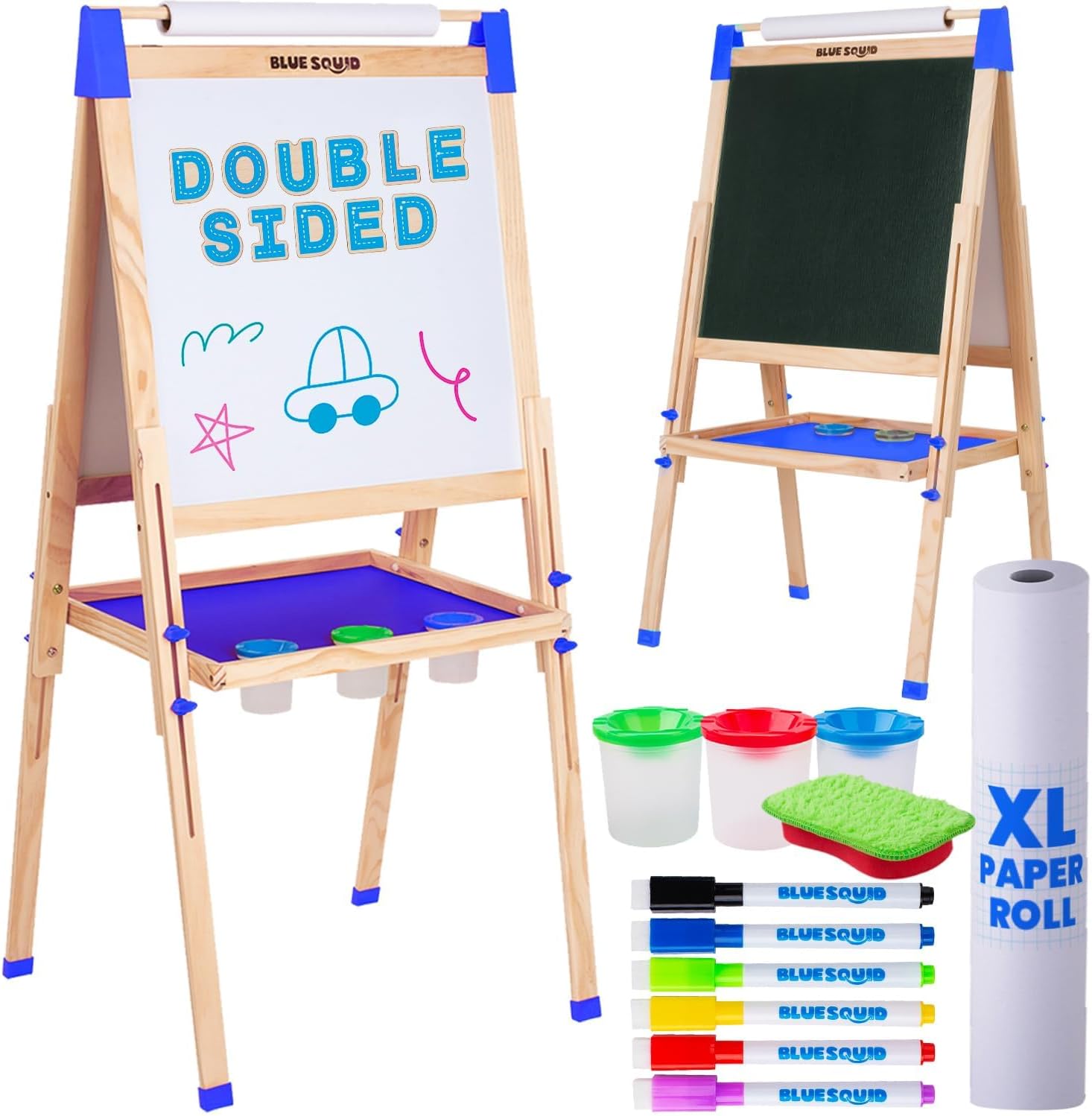 Blue Squid Art Easel for Kids with chalkboard & dry erase board