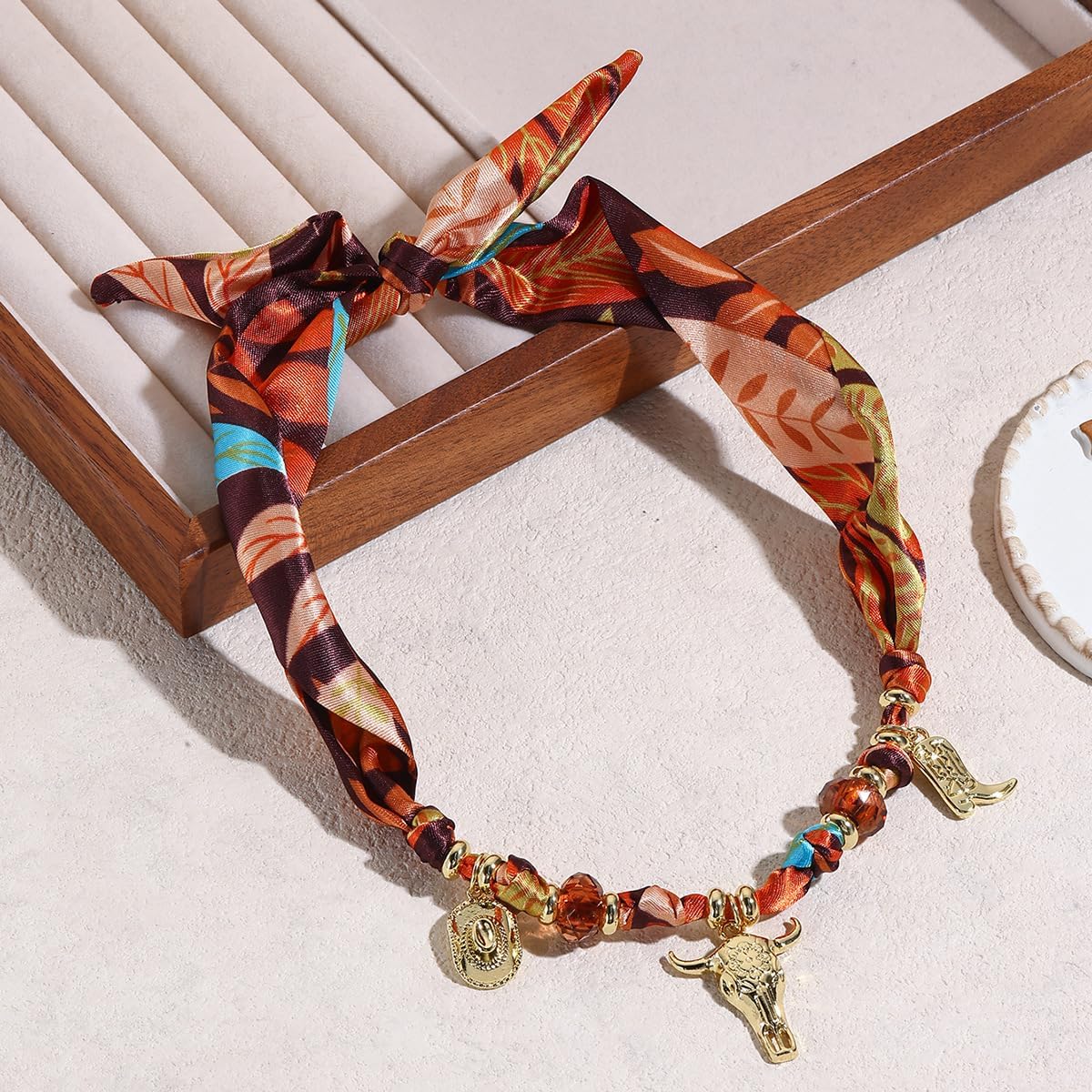 Western Cowgirl Scarf Charm Necklace Retro Bandana Cowboy Boot Hat Pendant Choker Necklaces Trendy Country Concert Jewelry Accessories for Women - Image 5