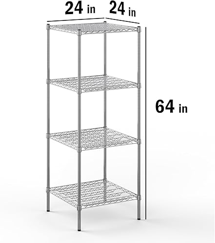 Miniatura 2 de Kit de estantería de alambre cromado de 4 niveles de 24 pulgadas de profundidad x 24 pulgadas de ancho x 64 pulgadas de alto  Unidad de estante de