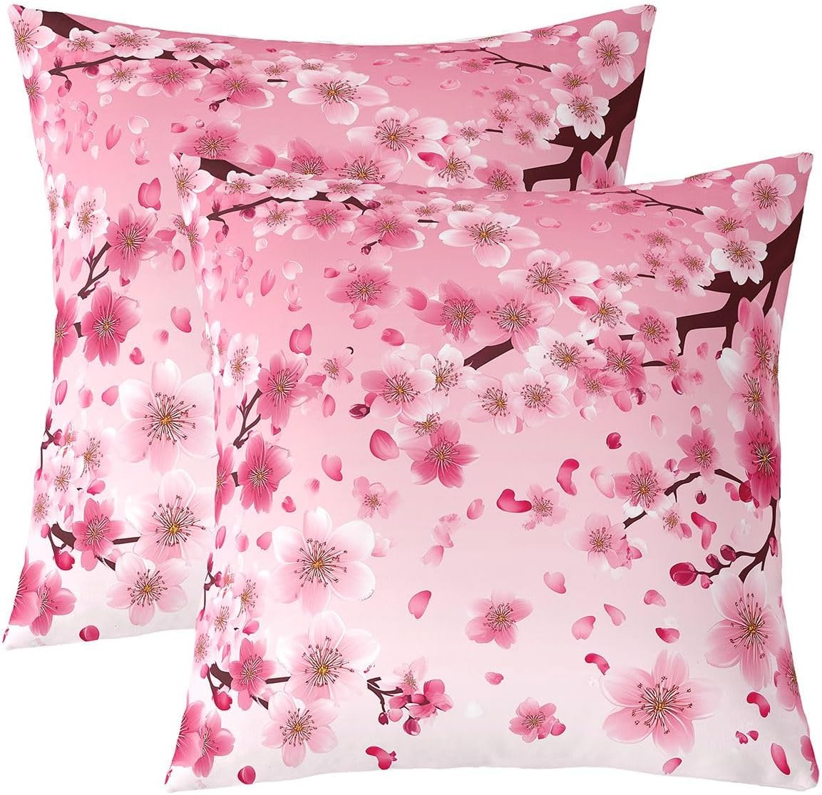 jejeloiu Cherry Blossoms Pillow Cases Cushion Covers 18"x18" Set of 4 Japanese Style Pillow Cases Cushion Covers Sakura Flower Throw Pillow Covers Gradient Pink Decorative Throw Pillowcases for Kids