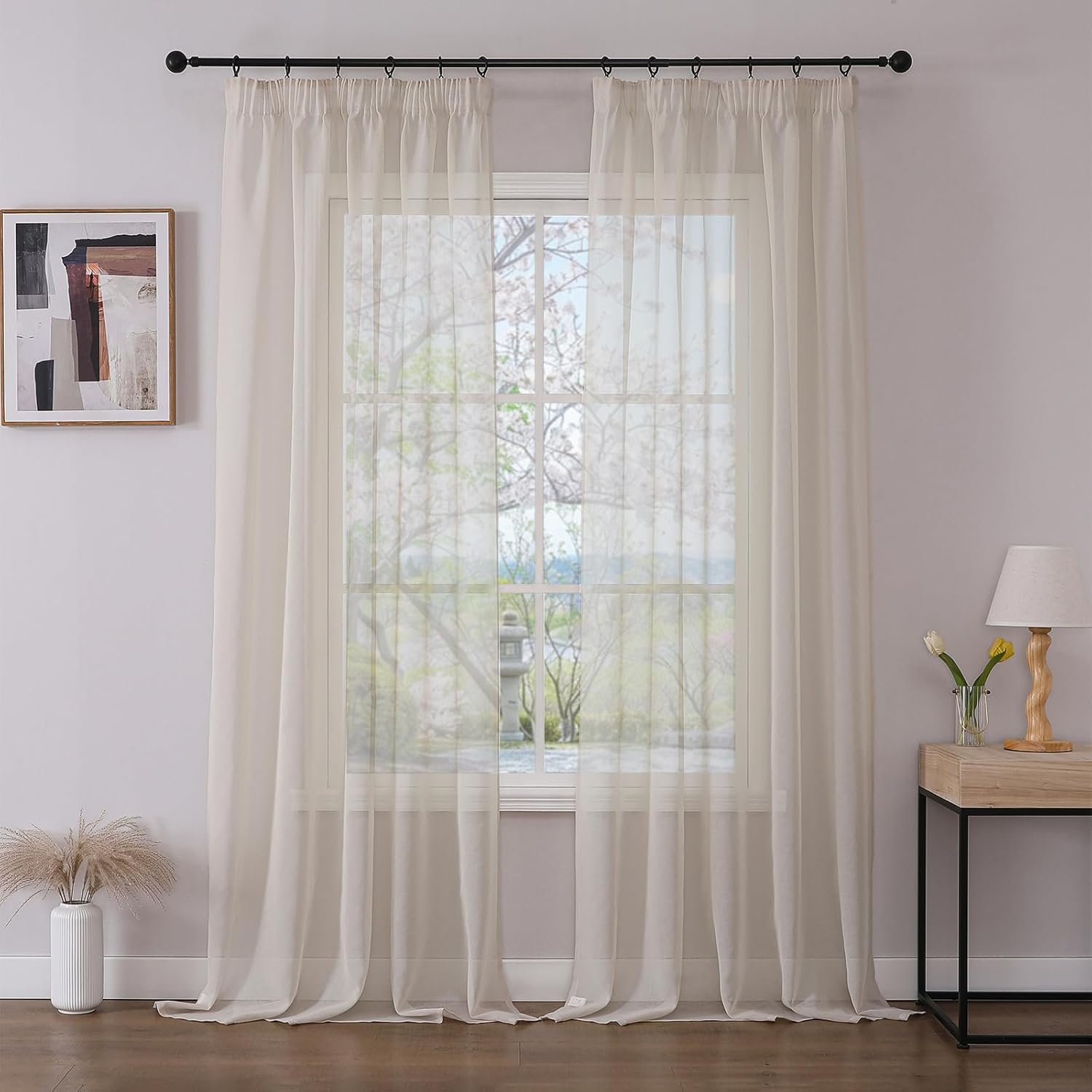 Joydeco Juego de 2 cortinas con cinta fruncidora de gasa, largas, translúcidas, de poliéster, modernas, transparentes, para salón, cortinas decorativas para dormitorio
