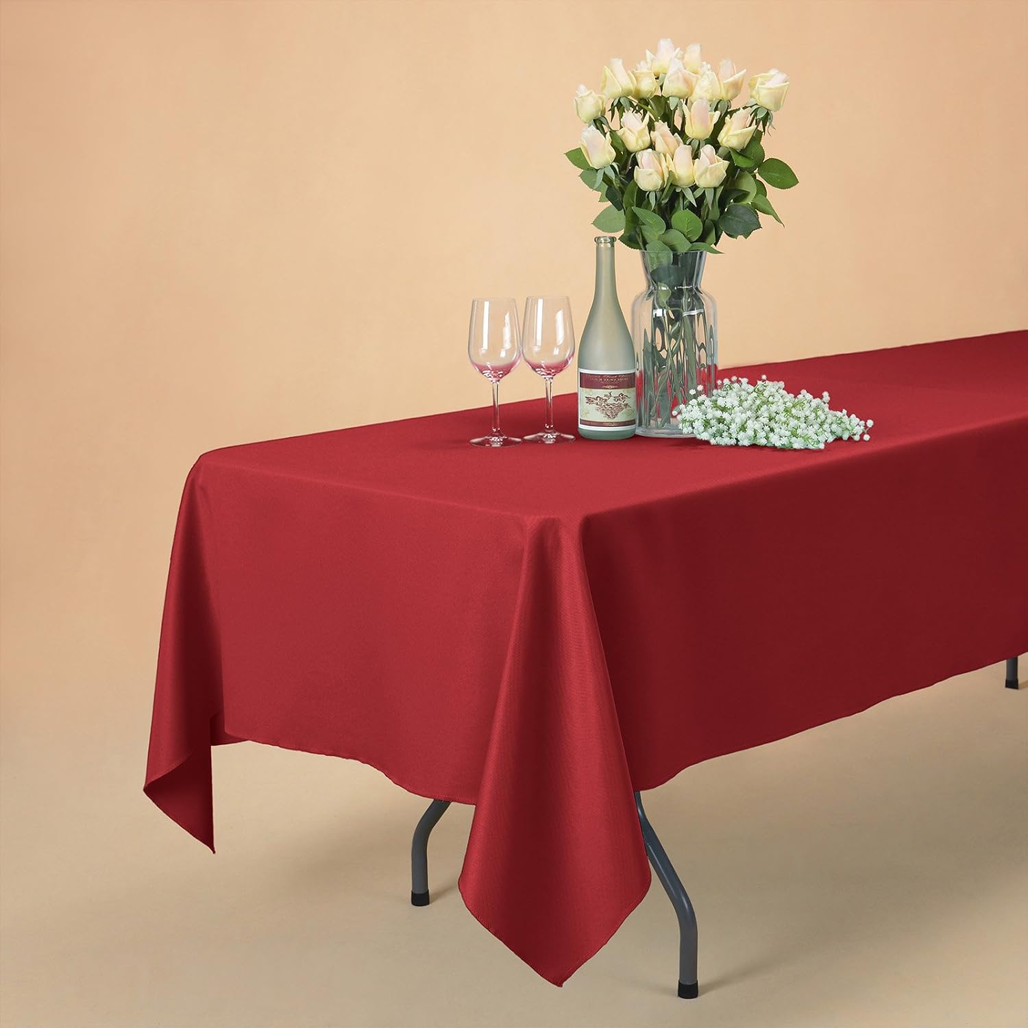 Remedios Rectangle Tablecloth 70x120 Inch - Washable Polyester Table Cloth for 6 Foot Table - Wrinkle Free Dinner Tablecloth for Wedding Party Restaurant Banquet Tables, Red Table Cloths