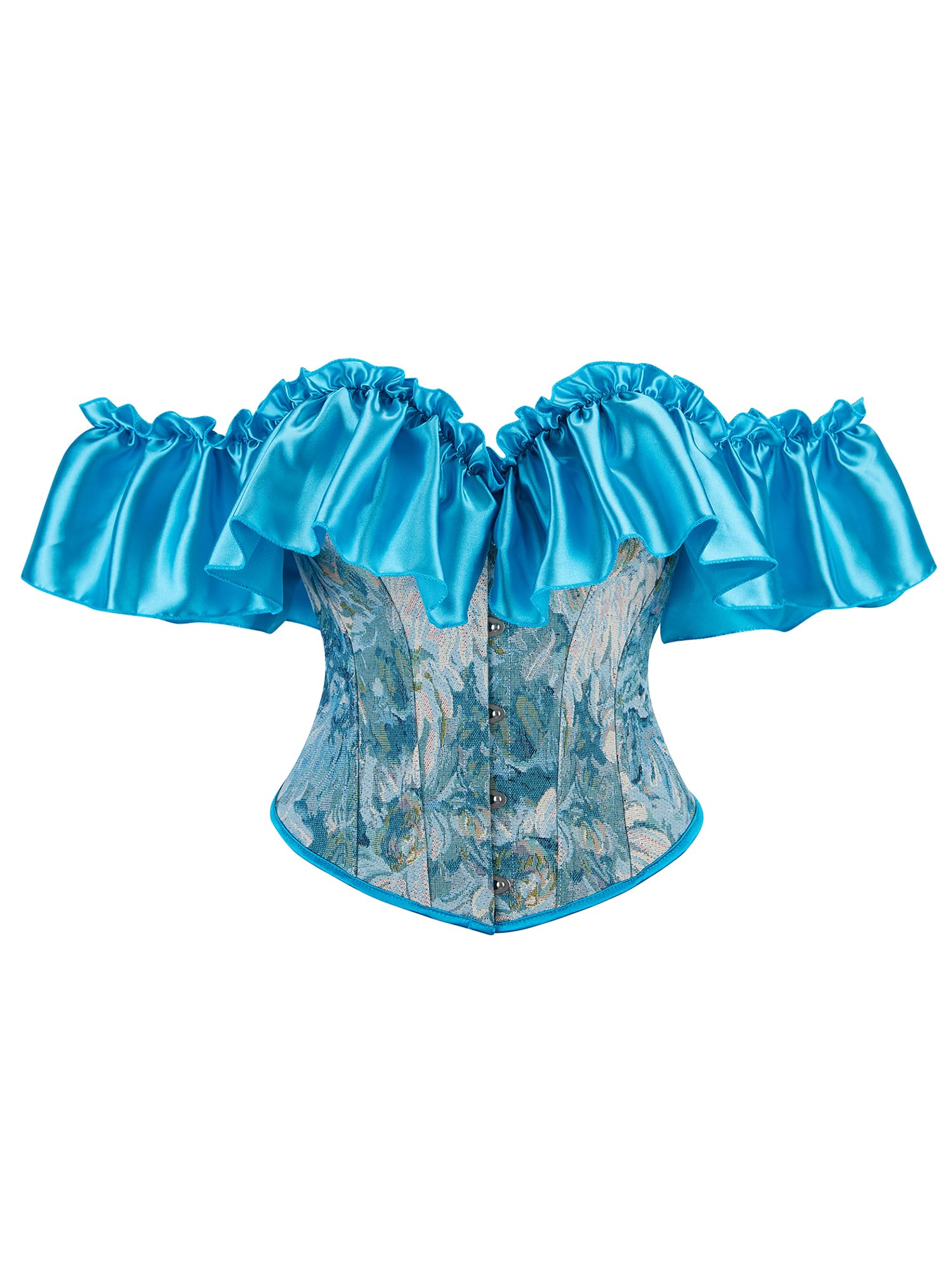 Acrawnni Women's Floral Lace Corset Off Shoulder Bustier Waist Shaping Slim Fishbone Overbust Corset Lace Up Bodyshaper Lingerie Top (D-Blue, M)