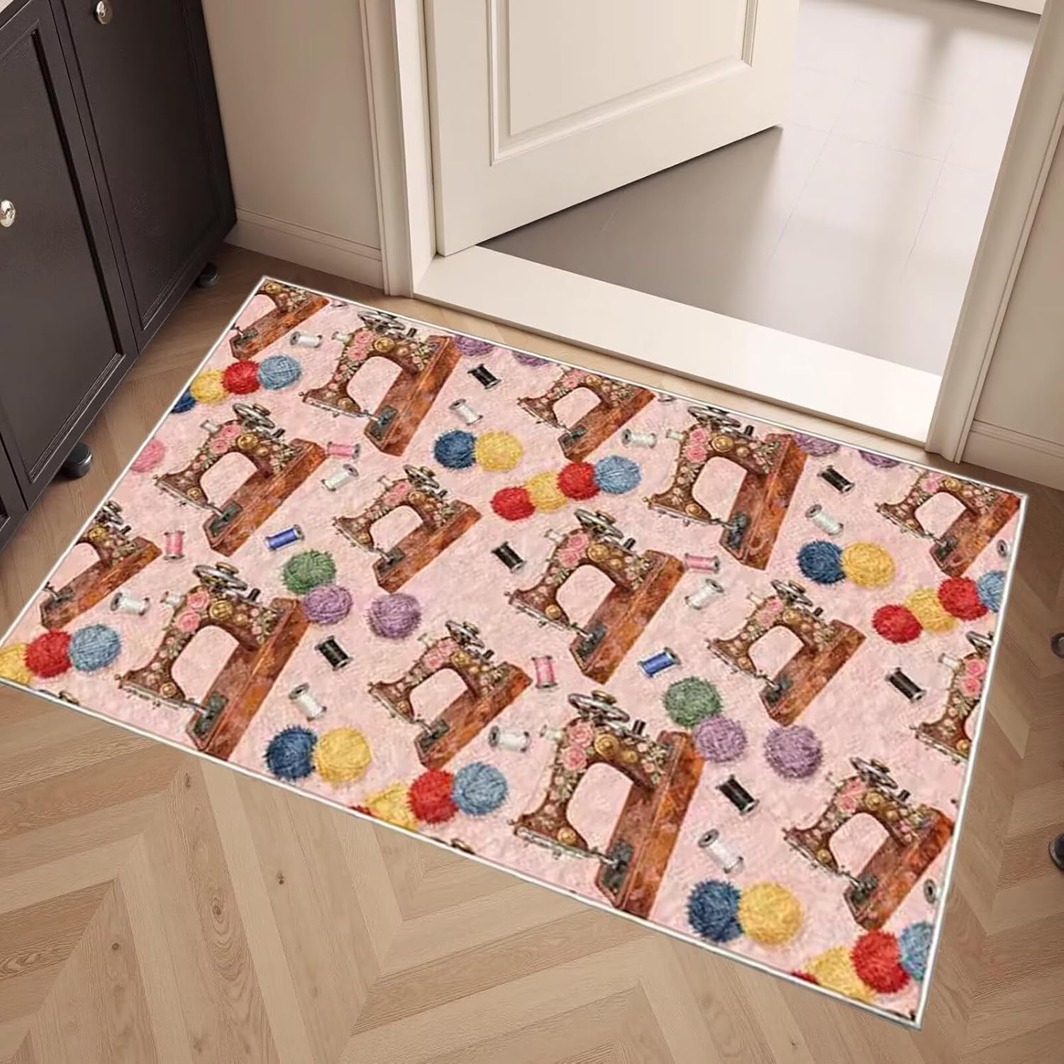 Sewing Machine Themed Craft Room Rugs 2ftx3ft Colorful Sewing Equipment Accessories Print Area Rug for Bathroom Hallway Washable Non-Slip Fashion Welcome Doormat