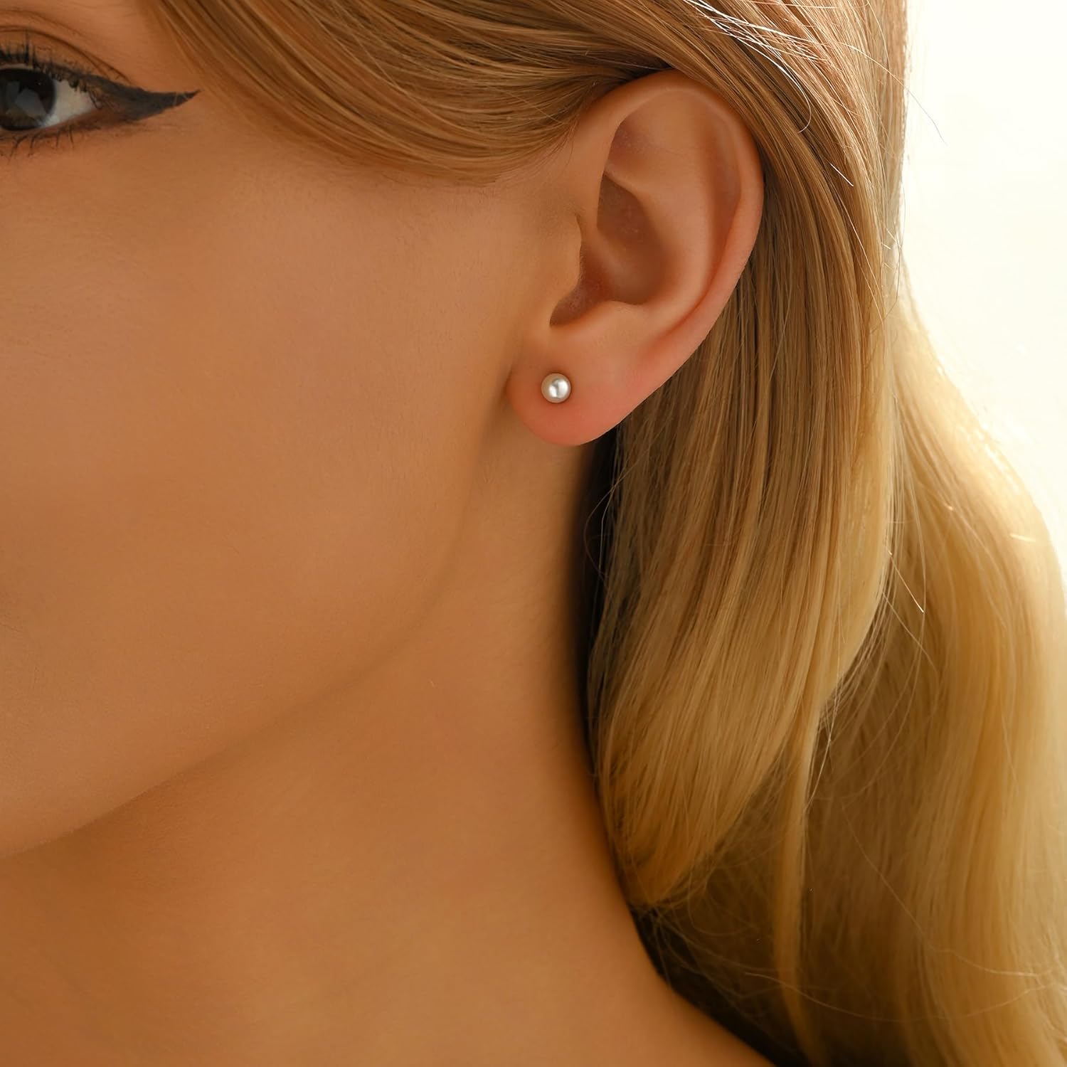 Pearl Stud Earrings for Women Gold/Silver Plated 3mm 4mm 5mm 6mm 8mm Pearl Earrings Dainty Hypoallergenic Earrings - Image 2