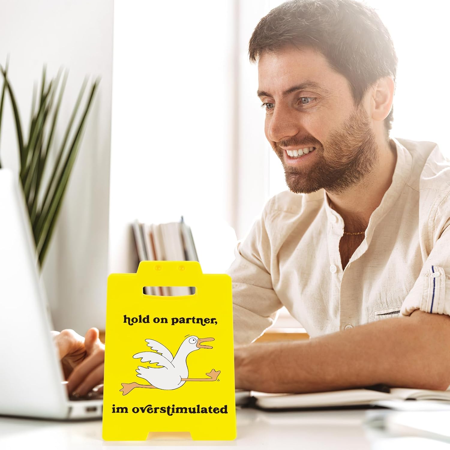 Funny Goose Desk Sign - Chaotic "Overstimulated" Meme Humor Office Decor, Gag Gift for Coworkers & Gamers, ADHD Anxiety Sensory Overload Warning Sign - Image 6