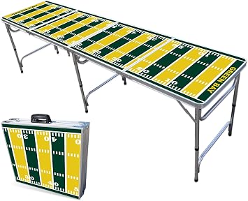 8-Foot Folding Portable Pong Table w/Optional Cup Holes & LED Lights - Green Bay Football Field Choose Your Model