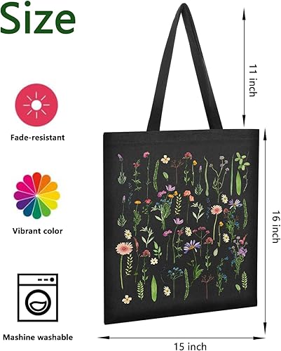 Miniatura 3 de AUSVKAI Bolsa de lona estética para mujer, lindas bolsas de algodón reutilizables de tela para compras, playa, comestibles, Flores silvestres