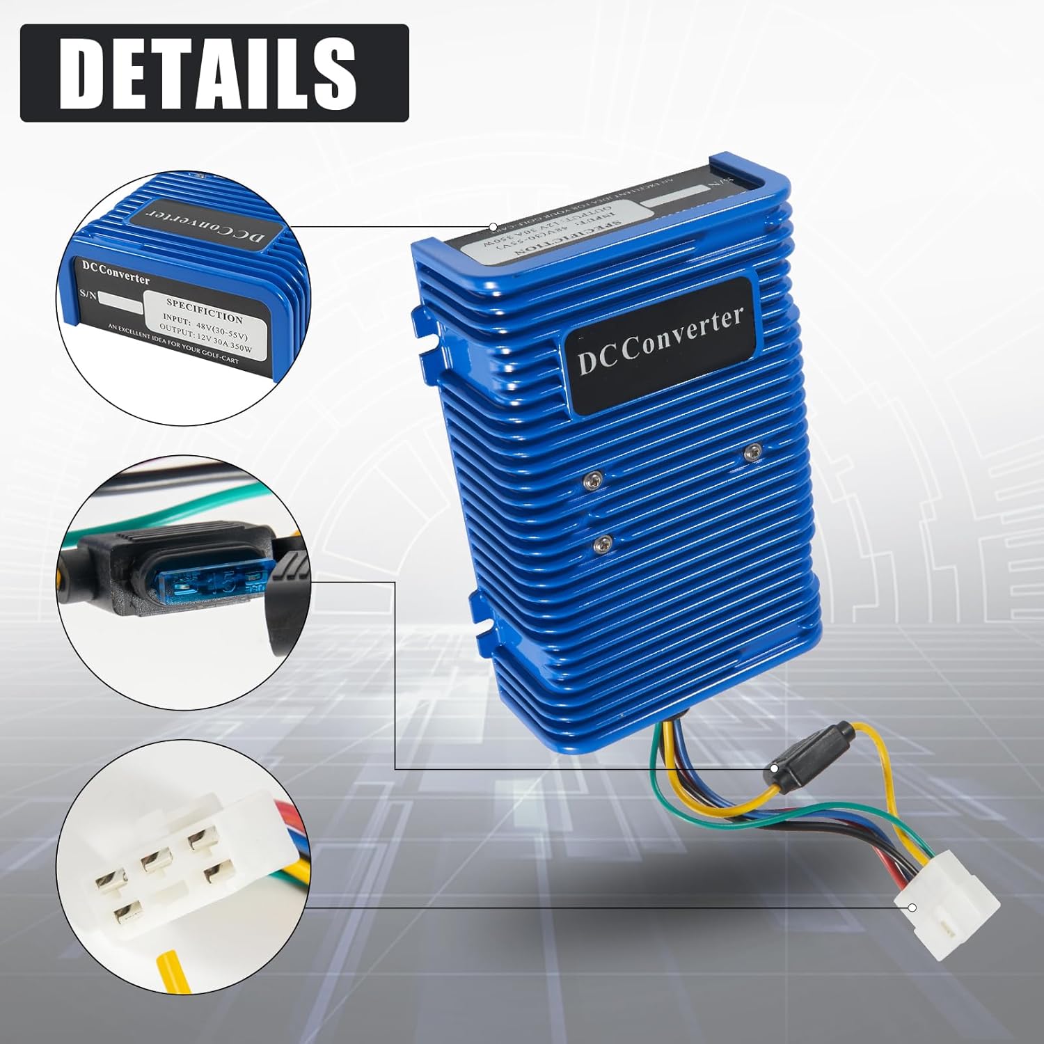 Universal 36V/48V to 12V Voltage Reducer Converter, DC to DC Step Down Regulator Compatible with EZGO, Yamaha, Club Car Golf Cart, 30A 350W