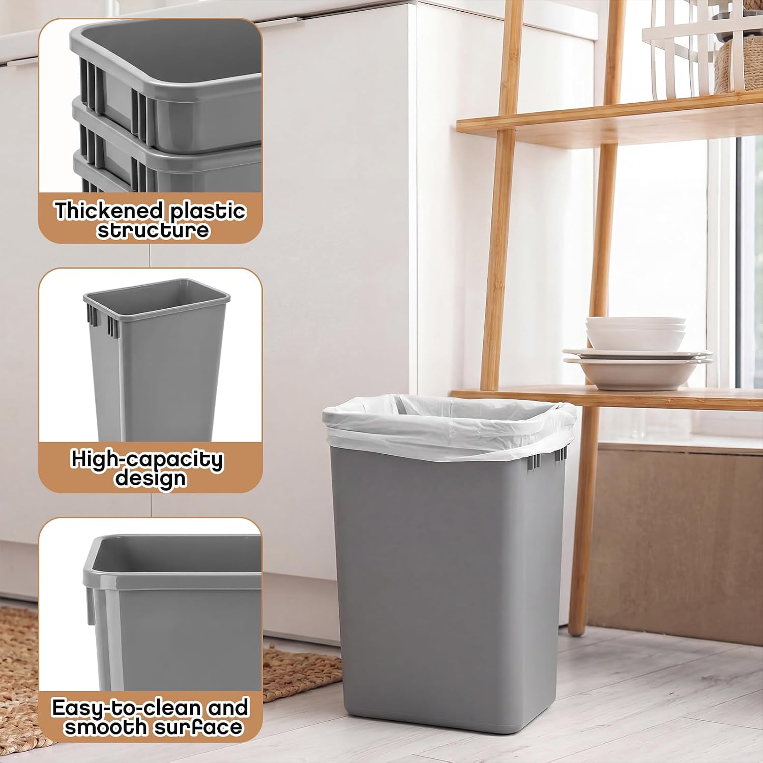 Gisafai 4 Pack 35 Quart Pull-Out Trash Can, 9 Gallon Plastic Waste Bin for Under Cabinet, Kitchen, Bathroom & Office, Grey Garbage Bin Compatible with Sliding Systems