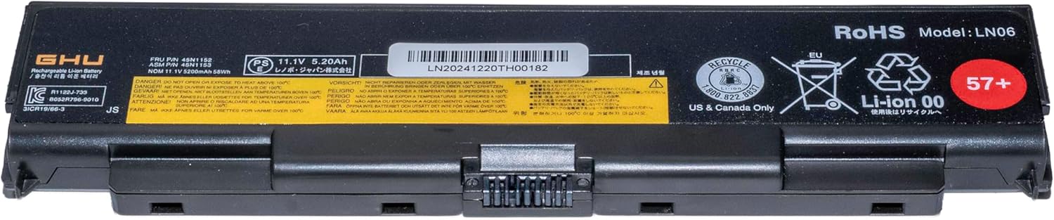 GHU New Battery 58 WH 57+ Replacement for 0C52864 0C52863 45N1152 Fast Charging Rechargeable Over 500 Cycles, Easy Installation Compatible with Thinkpad W541 T450p T540p T440p L440 L540 W540