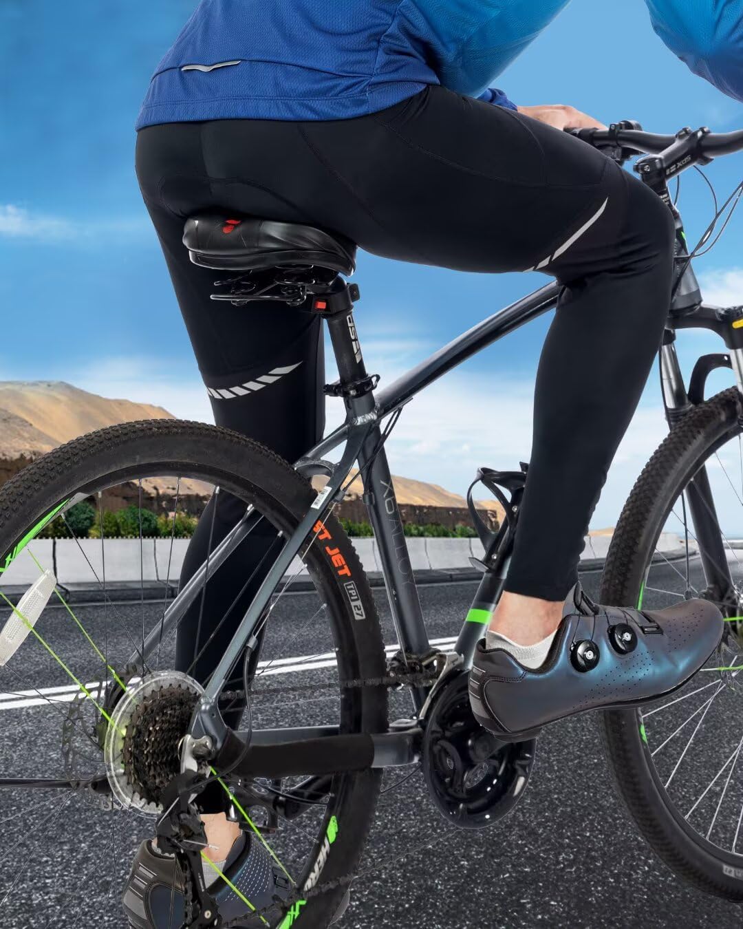 ROTTO Mens Cycling Tights Padded Biking Pants Bike Riding Leggings with Multiple Pockets