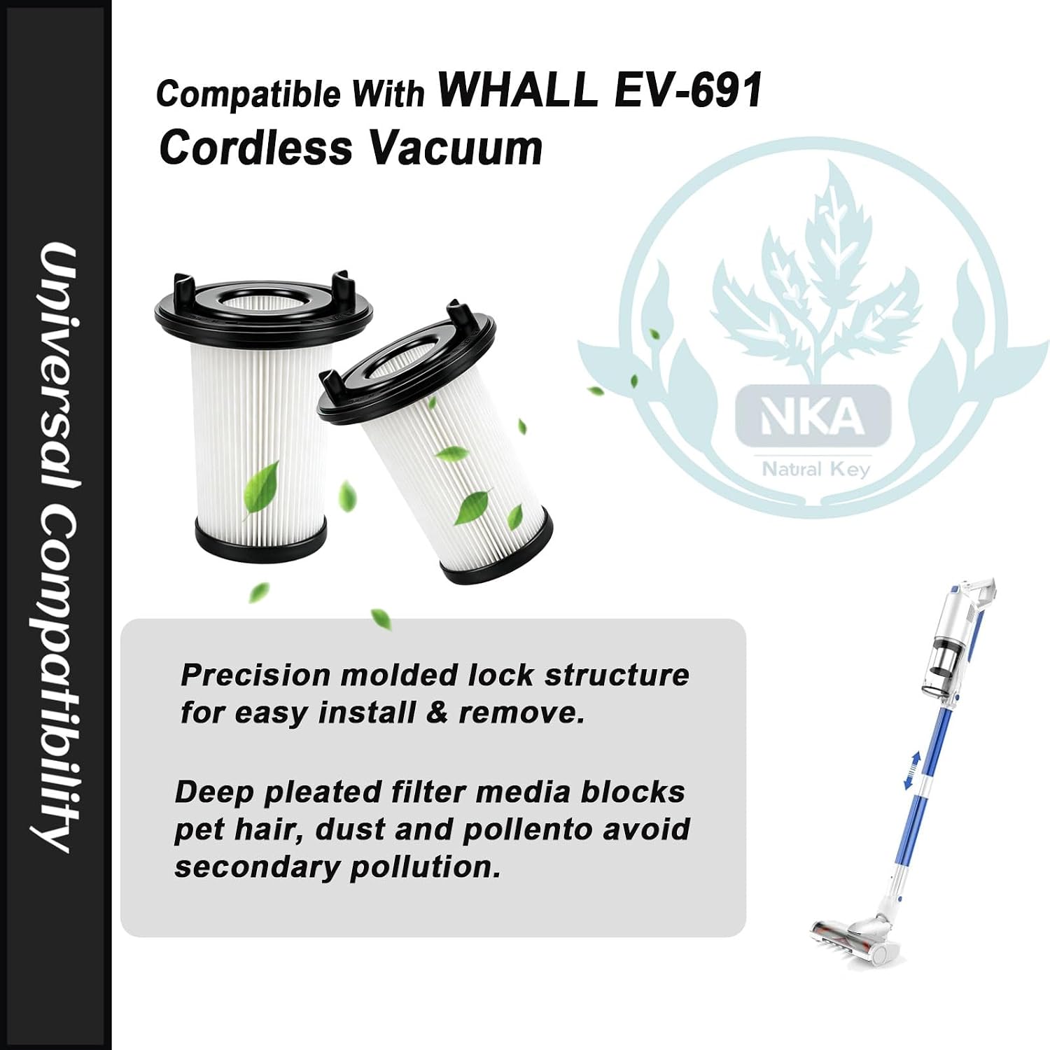 NKA 2 Pack Filters for WHALL EV-691, Washable HEPA, Cordless Vacuum, Home image 4