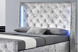 Luksusowy tapicerowany wezgłowia LED ze skrzydłami z diamentami srebrny gnieciony aksamit lub szara tkanina rama łóżka podwójny lub rozmiar królewski (król, szary)