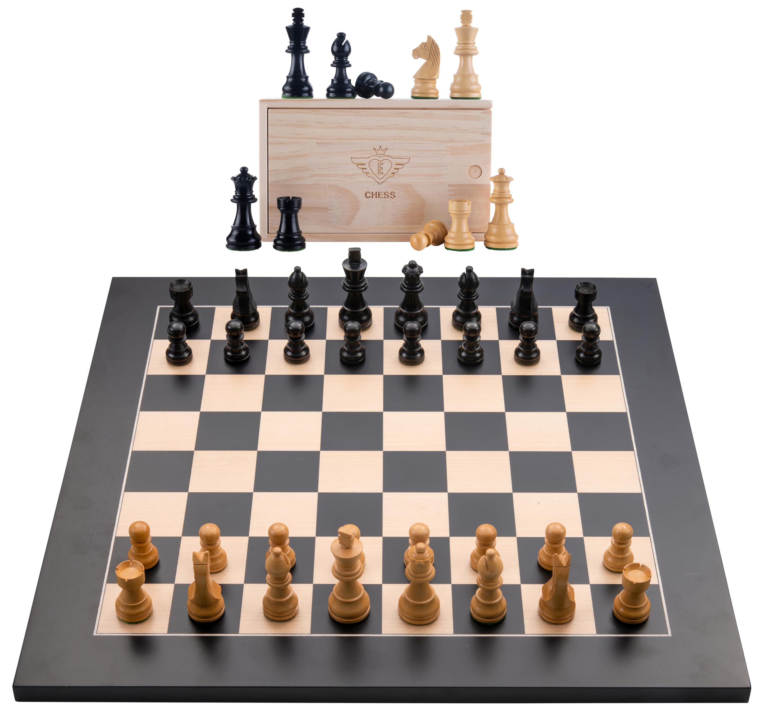 Engelhart - 170490 - Luxury inlaid Wooden Chess Set - Chessboard Maple and/or Walnut + Chess pieces in Wodden Case (40 cm, Black)