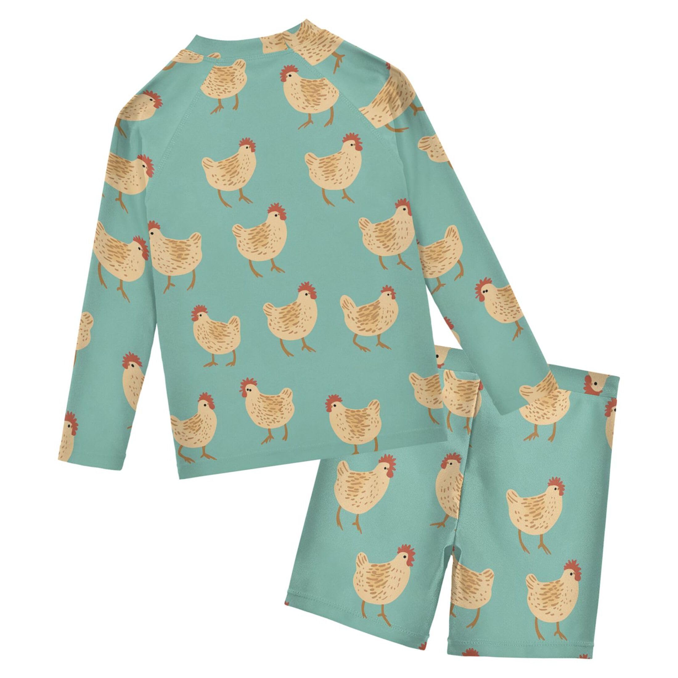 Cock Rooster Toddler and Baby Boys' 2-Piece Swimsuit Trunk, Long Sleeve Rashguard Bathing Suit B0403780