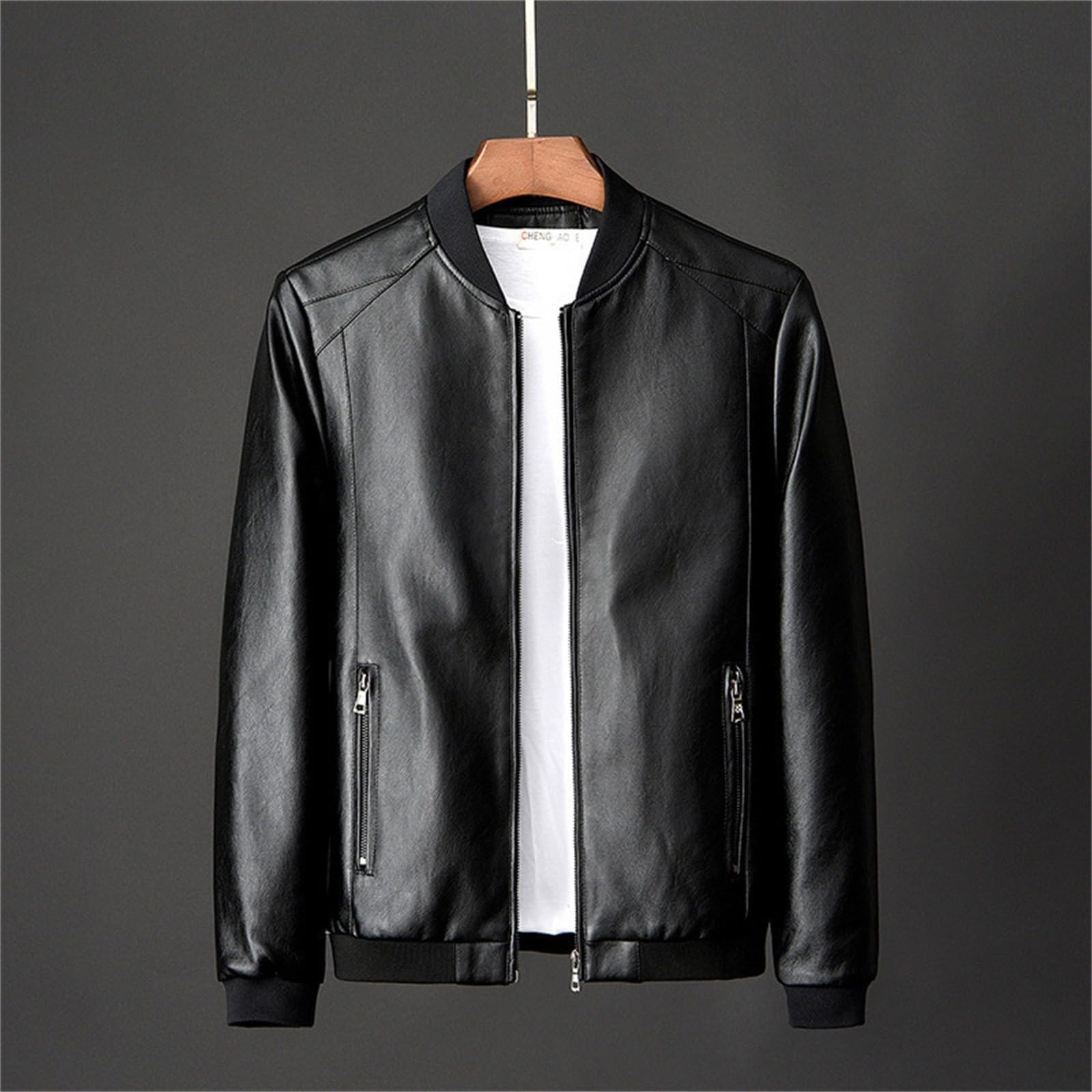 Veste de moto en cuir pour homme - Noir - Veste de motard mi-saison vintage - Veste bomber élégante pour homme - Printemps automne - Veste de loisirs - Veste de moto tendance