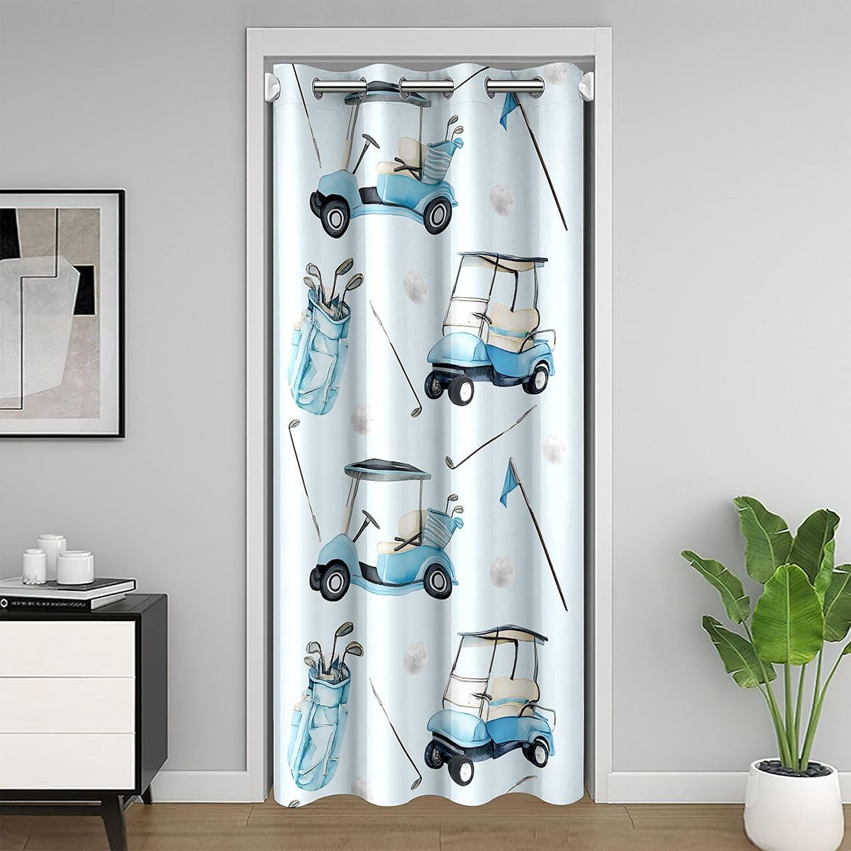 Manfei Golf Sports Door Curtain for Doorway Privacy,Golf Club Sliding Closet Door Curtains Pink Cart Bag Privacy Curtains Cover for Room Divider Leisure Ball Games,W52 X L84 image 4