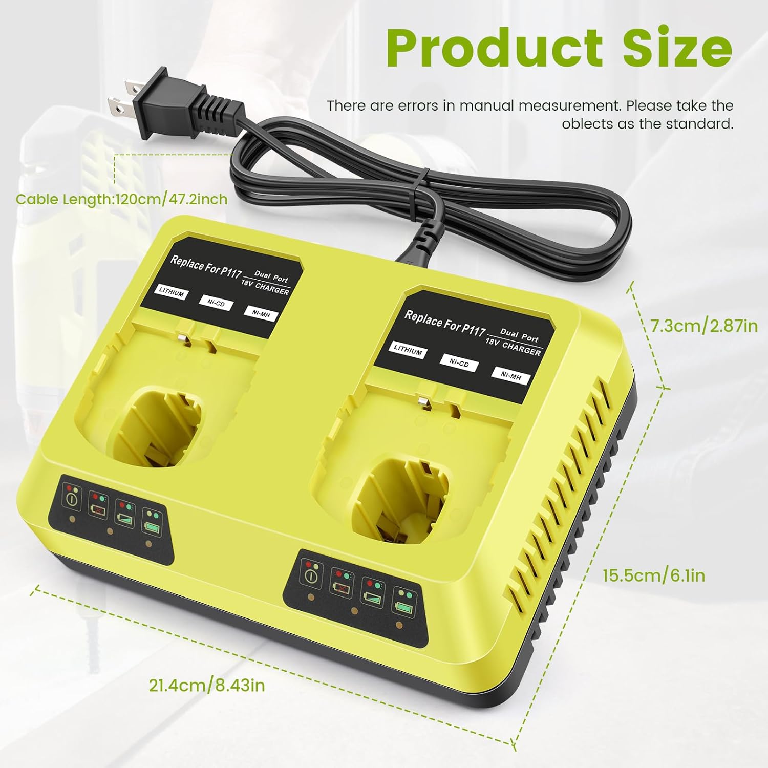 P117 Dual Port 18V 130W Battery Charger, Fast Charger for Ryobi 12V-18V Lithium-Ion/Ni-Cd/Ni-Mh Batteries, Compatible with P100 P101 P102 P103 P105 P107 P108 P200 - Image 4