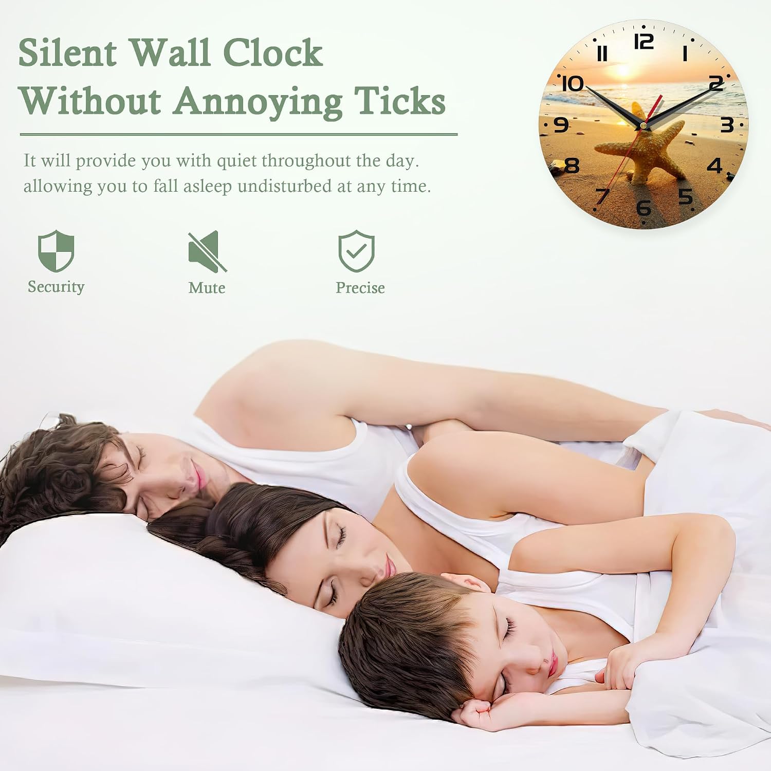 Beach Wall Clock,Starfish Shell Wall Clocks Decorative,Kitchen Wall Clock Battery Operated-10 Inch Round Bathroom Wall Clocks Silent Non-Ticking