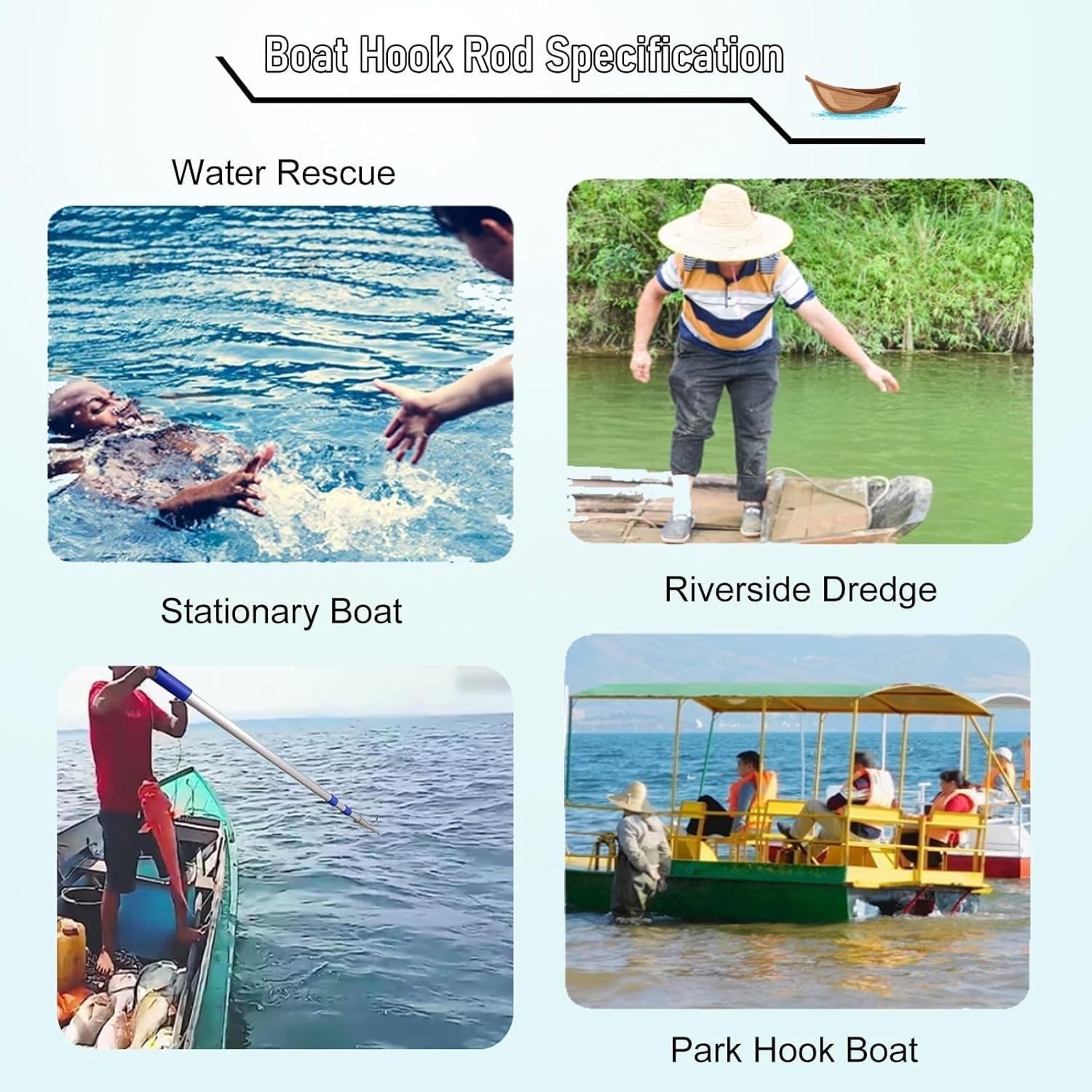 Retractable Boat Hook - 1.4m-4.0m (4.6ft-13ft) Lifesaving Fishing & Docking Rod, Secure Boat Fastening, Water Rescue & Cargo Handling Tool (1pc)