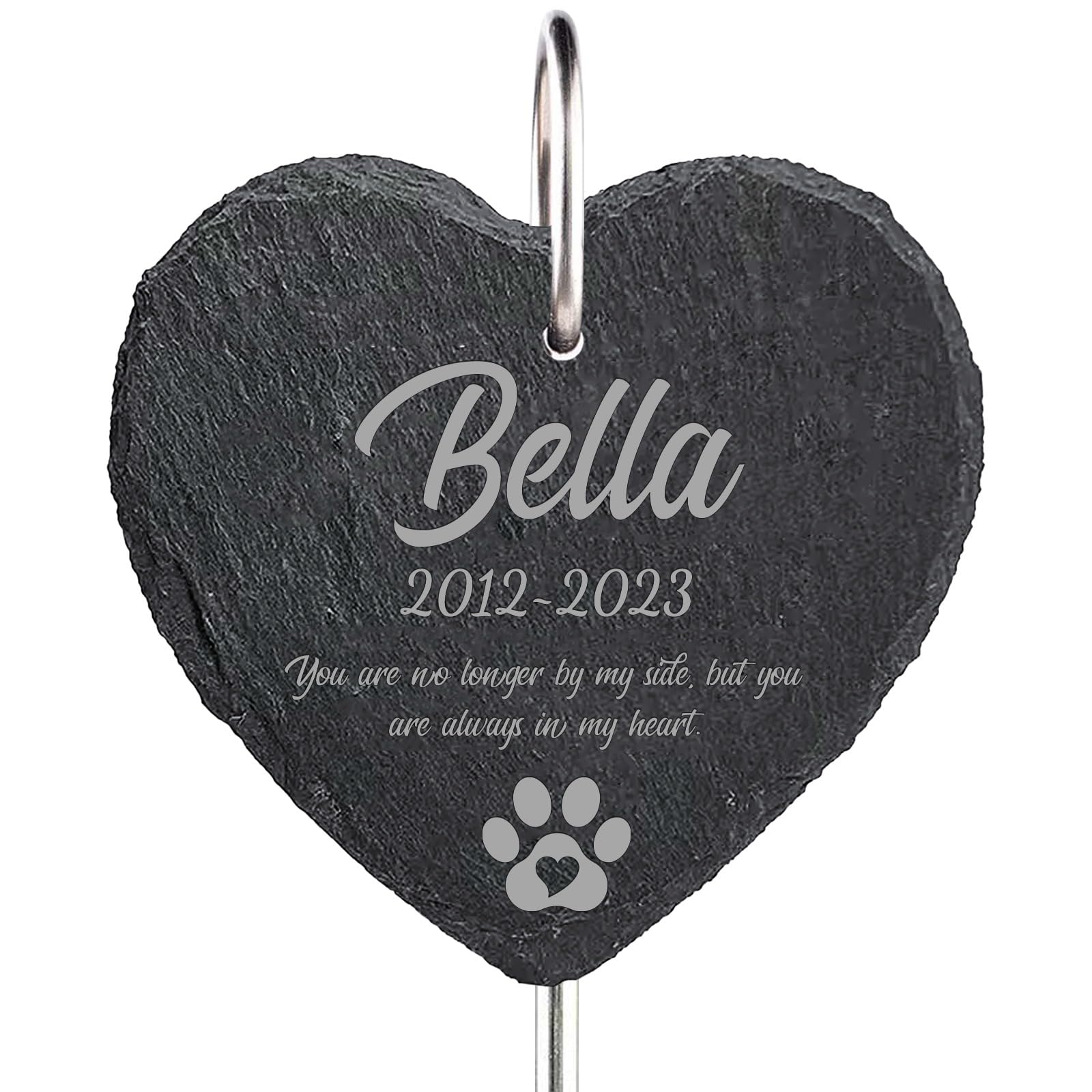 Urijk Personalised dog memorial plaque with Hook Stake,Natural Slate Pet Memorial Grave Marker Plaque,Dog Cat Memorial Gifts,pet Loss bereavement gifts(Heart)