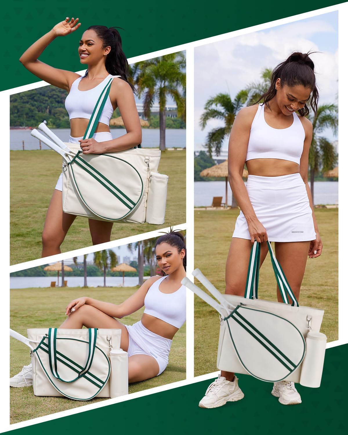 Tennis Bag for Women Men Tote Bag with Shoe Compartment & Wet Pocket, Fits 2 Rackets & 15.6” Laptop, Durable Sports Gym Overnight Weekender Bag with Fence Hook