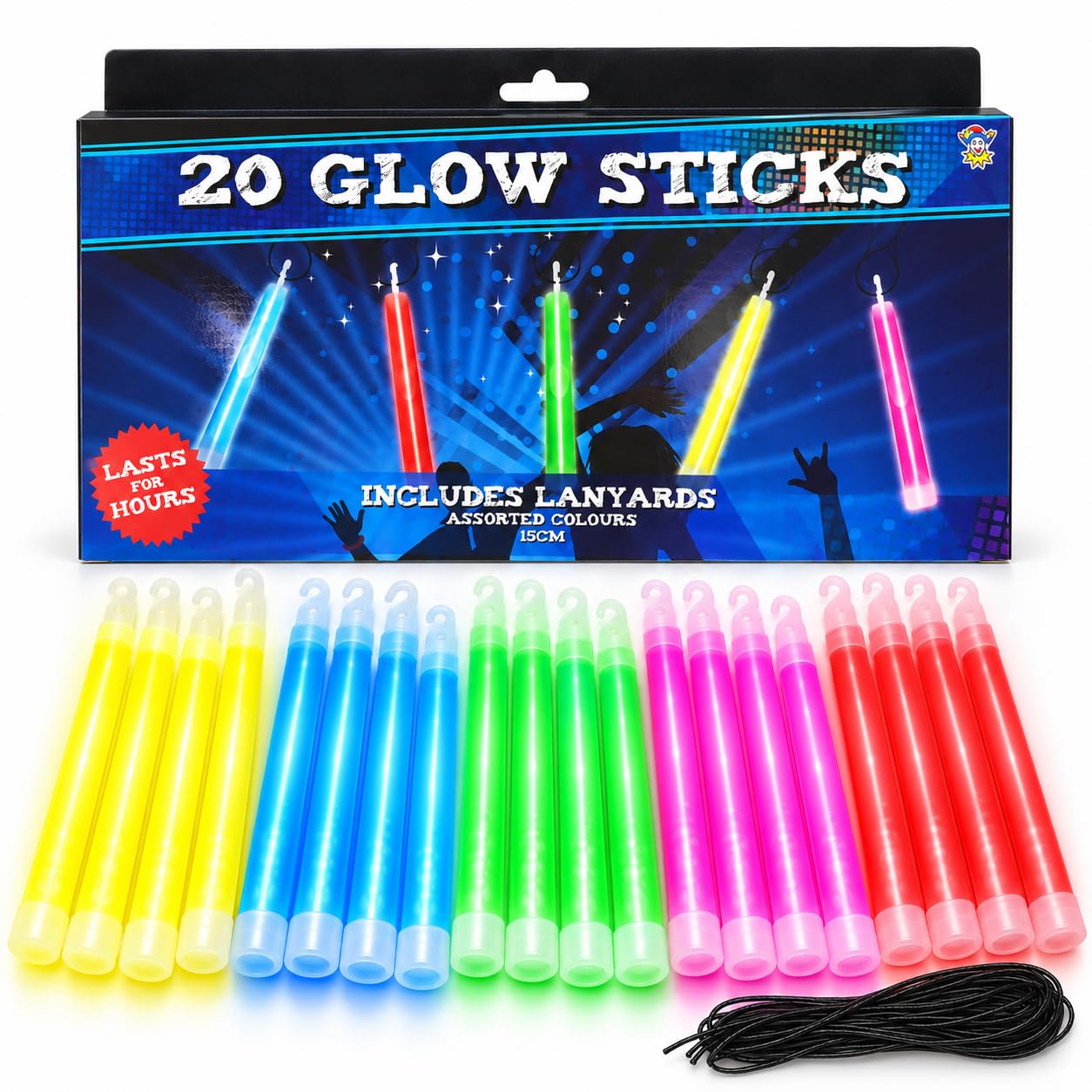 HENBRANDT Jumbo Glow Sticks 20 Pack with Lanyards, 15mm Thick