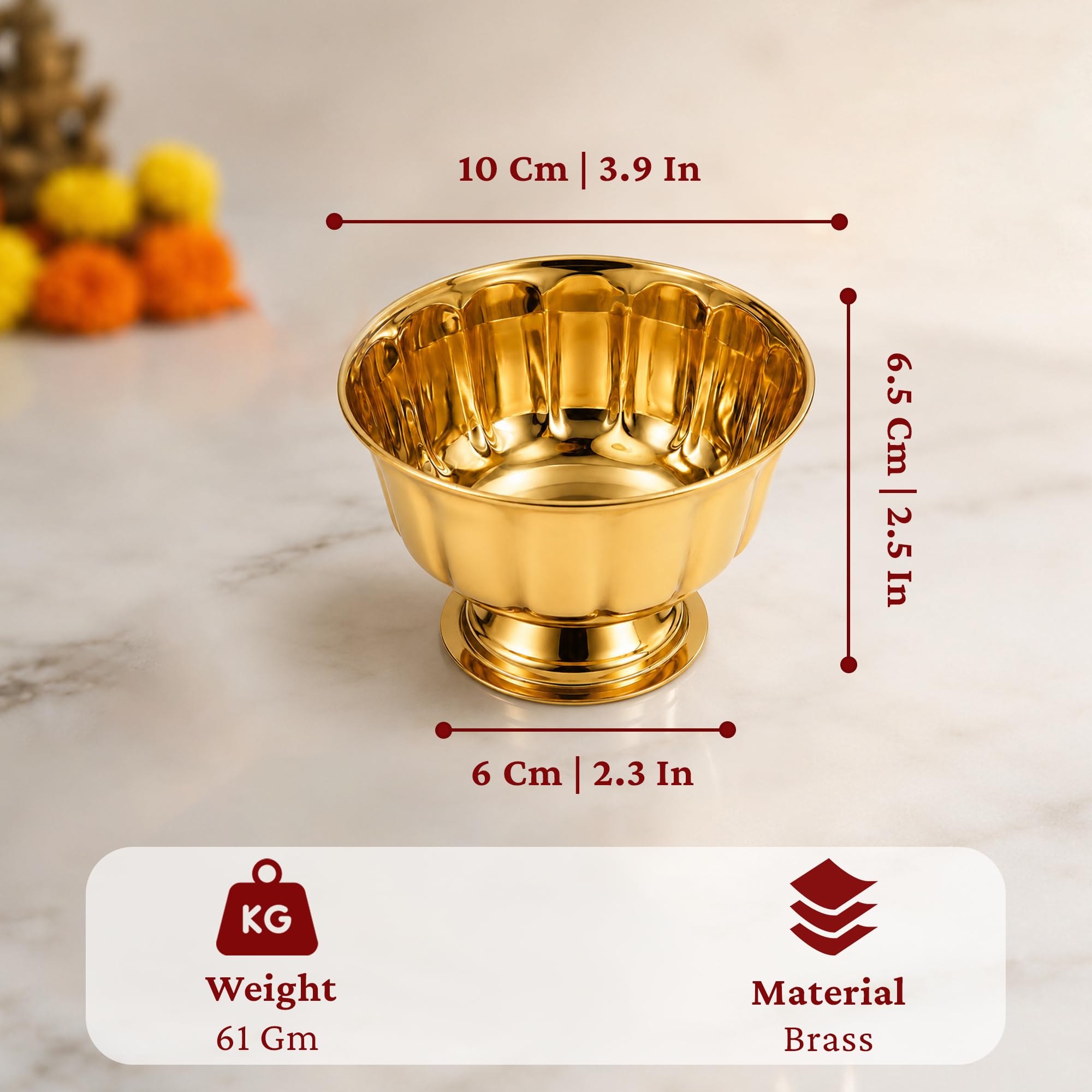 Putrika Brass Chandan Bowl for Pooja|Traditional Brass Bowl for Tilak,Kumkum,Roli,Haldi Use|Chandan Holder for Mandir and Ritual Use|Multipurpose Stand for Temple Home Pack-2 (1) 2