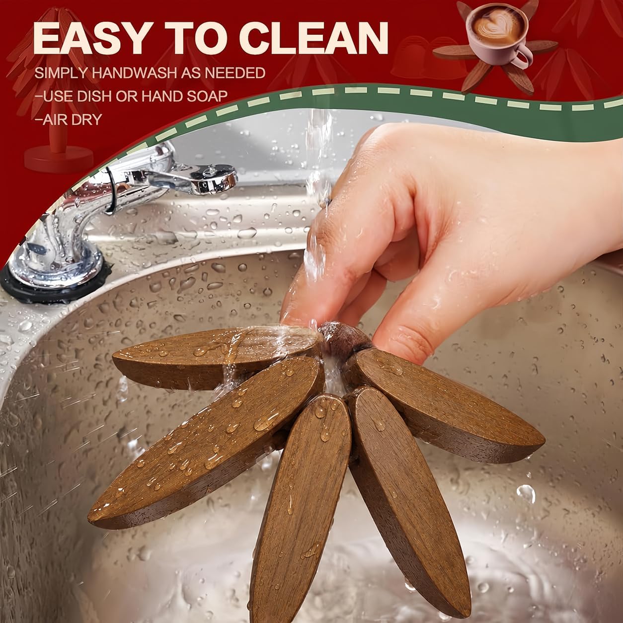 Wooden Trivets for Hot Dishes, 5 Trivets with Stand, Trivet Tree