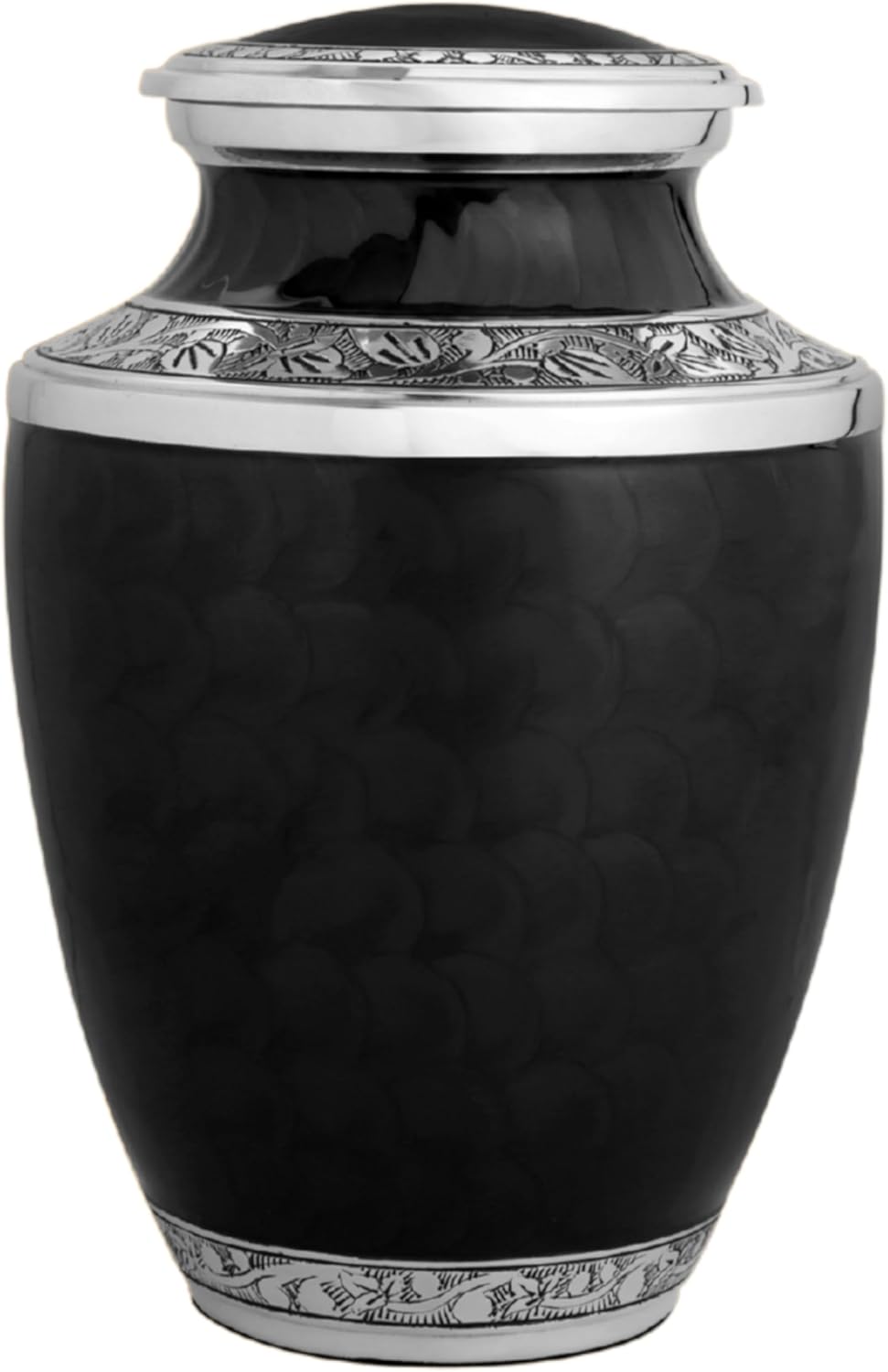 Alpha Living Home Urns for Human Ashes Adult Female and Male 200+ Cubic Inches, Decorative Burial Urn, Funeral Cremation Urns for Women and Men, Handcrafted Urn for Ashes Adult, 10.5" Black Silver