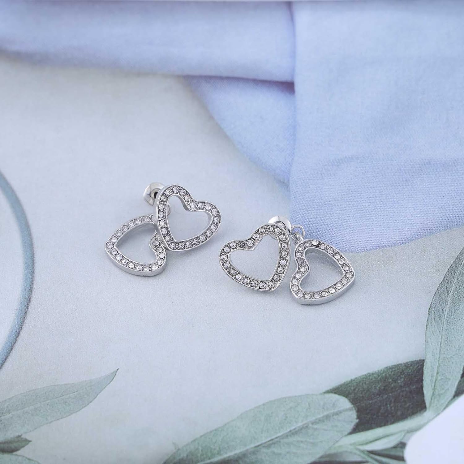 Boho Crystal Heart Earrings Vintage Double Heart Earrings Rhinestone Heart Love Earrings Shiny Cz Heart Love Earrings Jewelry for Women - Image 4