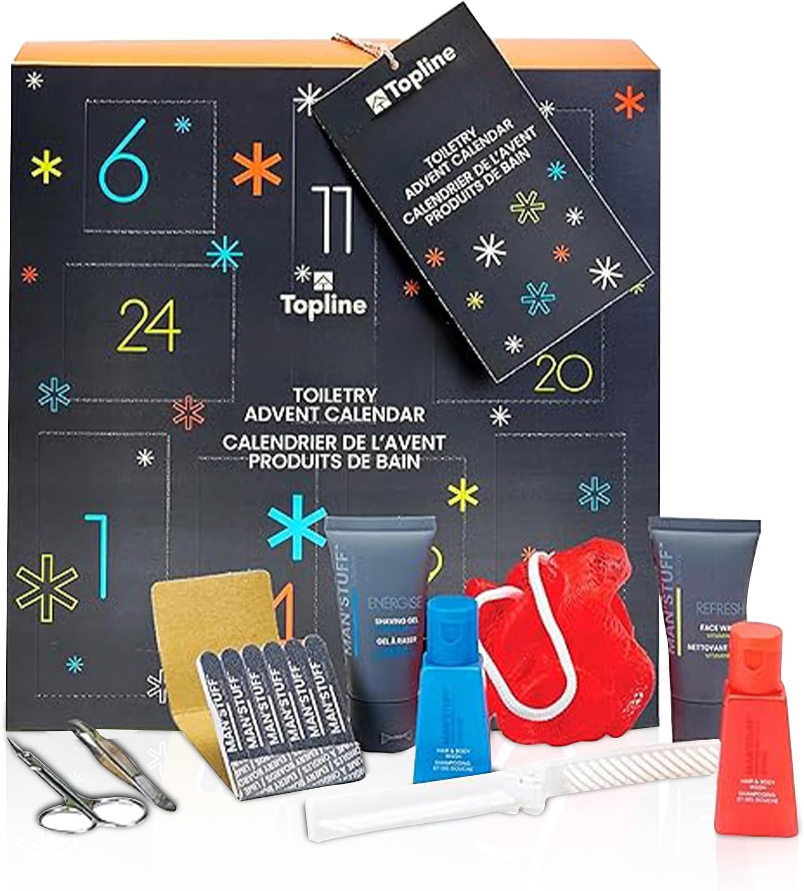 Topline Advent Calendar 2025 โ Grooming & Toiletries Christmas Eve Gift Set for Men - 24 Days Countdown Beauty Advent Calendar 2025 for Dad, Boyfriend and Husband