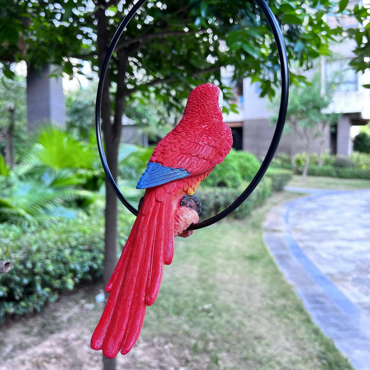 Parrot Bird Perched Statue Hanging Ring for Garden and Home Decor - Parrot Dimensions 9.8" High