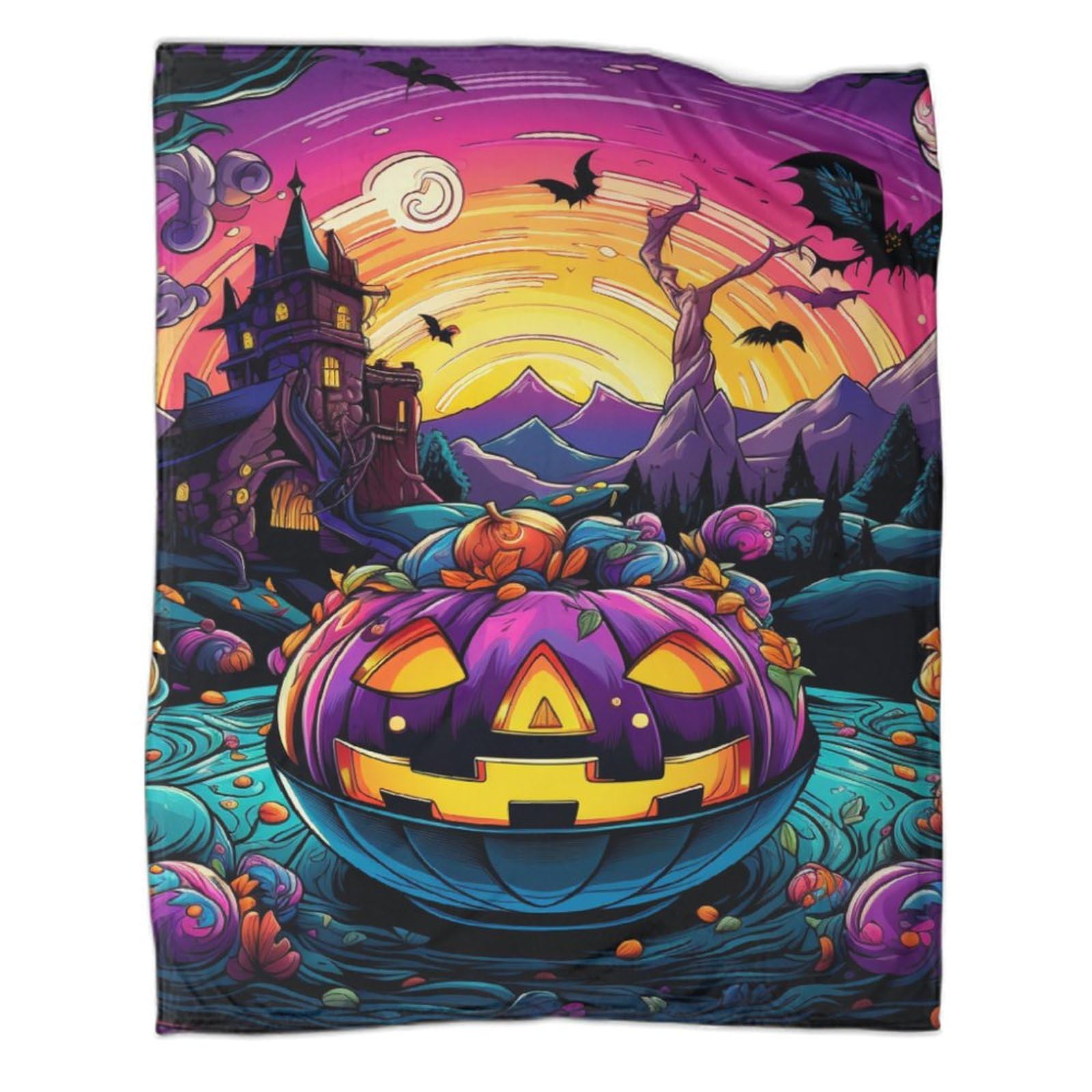 Couverture citrouille d'Halloween plaid chaud et moelleux pour lit et salon 127x152 cm