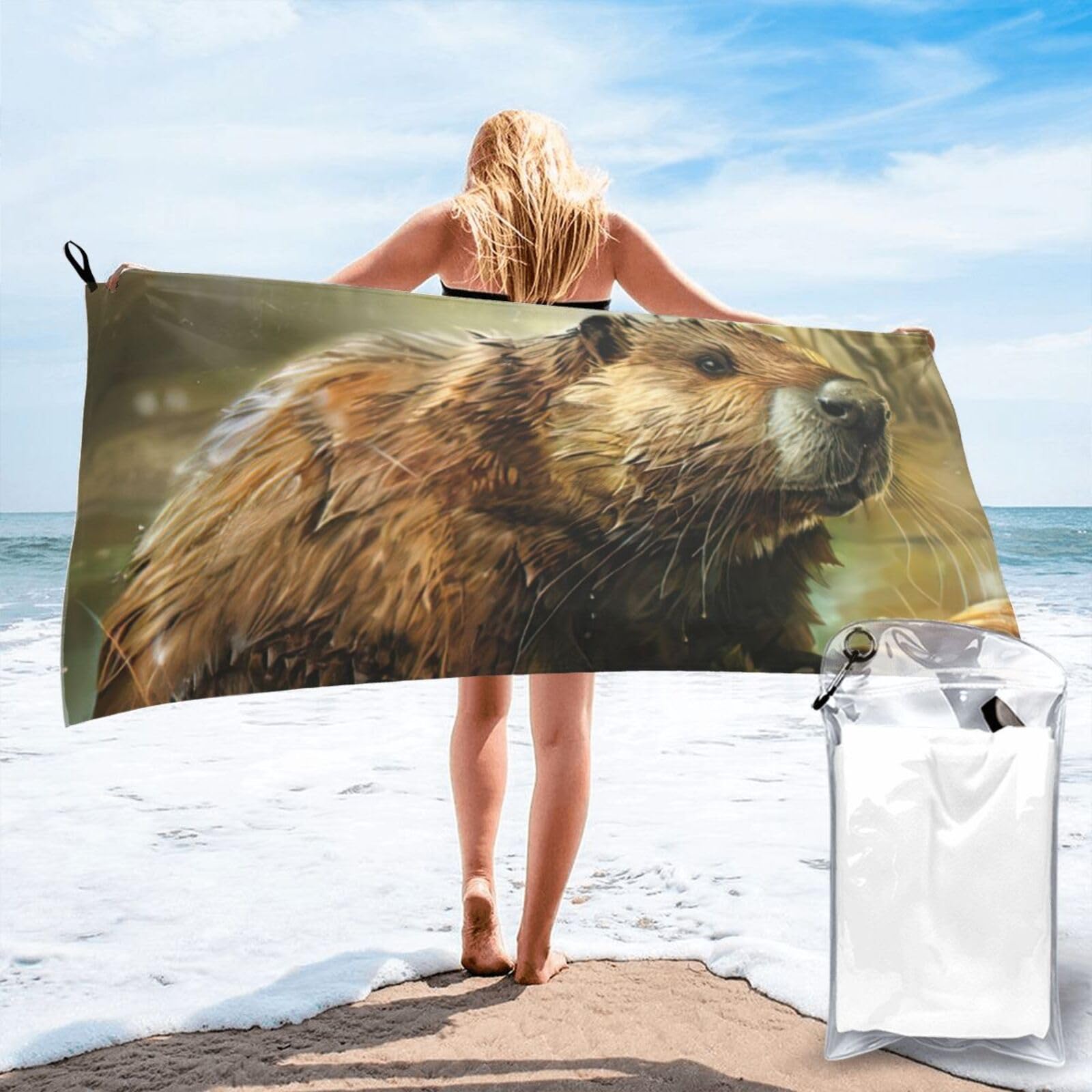 pojknbv Beaver Print Travel Gym Towel For Beach Camping Hiking Yoga Lightweight Reusable Versatility