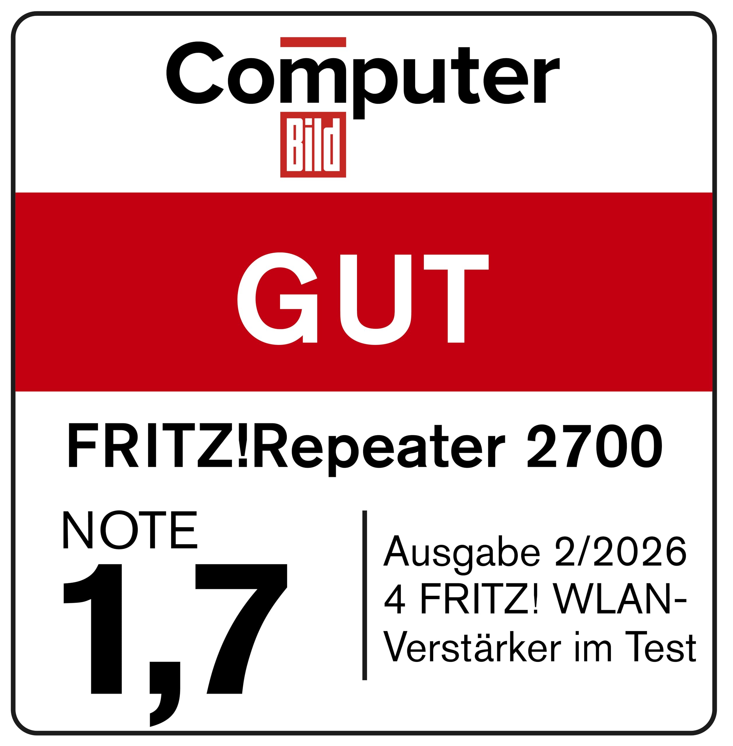Fritz!Repeater 2700 Wi-Fi 7 6.500 MBit/s WLAN Mesh WPA3/2 deutschsprachige Version