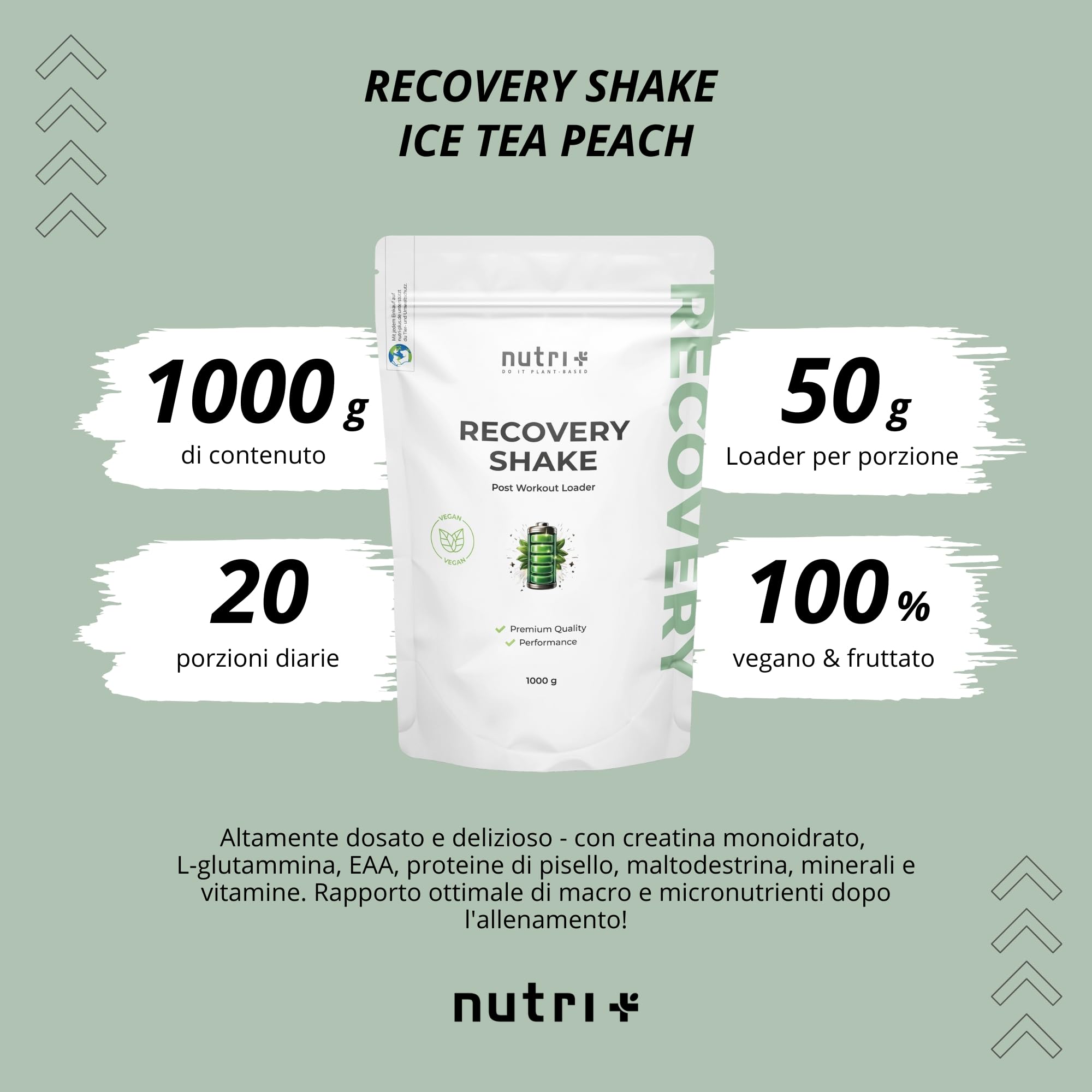 nutri+ vegan V-Loader Powder, Sacchetto 1000 g, Ice Tea Peach