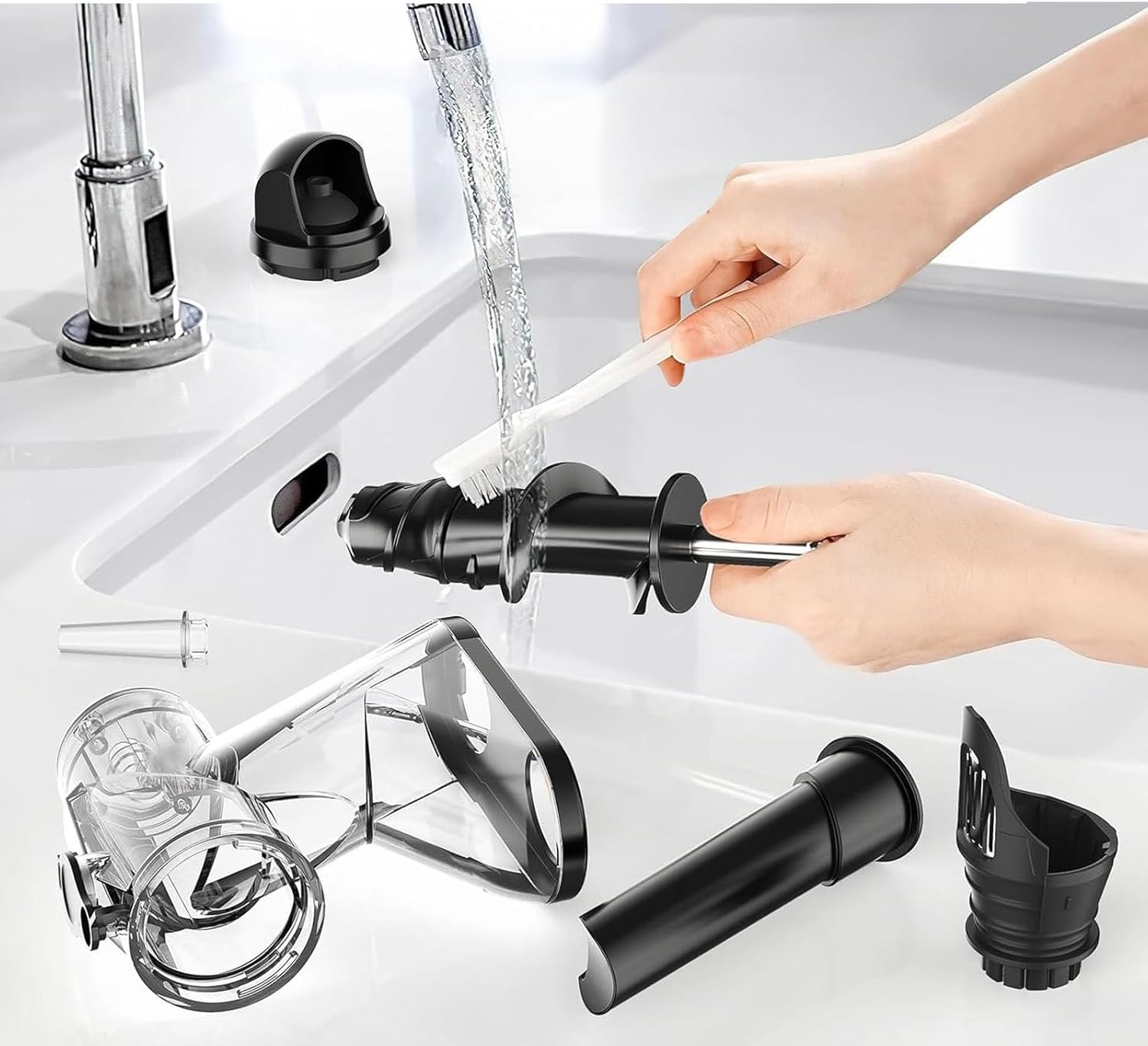 Cold Press Juicer Attachment Slow Masticating Attachment with Double Feed Chutes and Pusher Slow Juicing Parts Accessories
