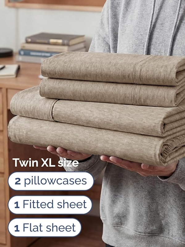 CGK Extra Deep Twin XL Sheet Set - 4pc College Dorm Room - Heathered Beige by CGK Unlimited - Used condition - Image 4