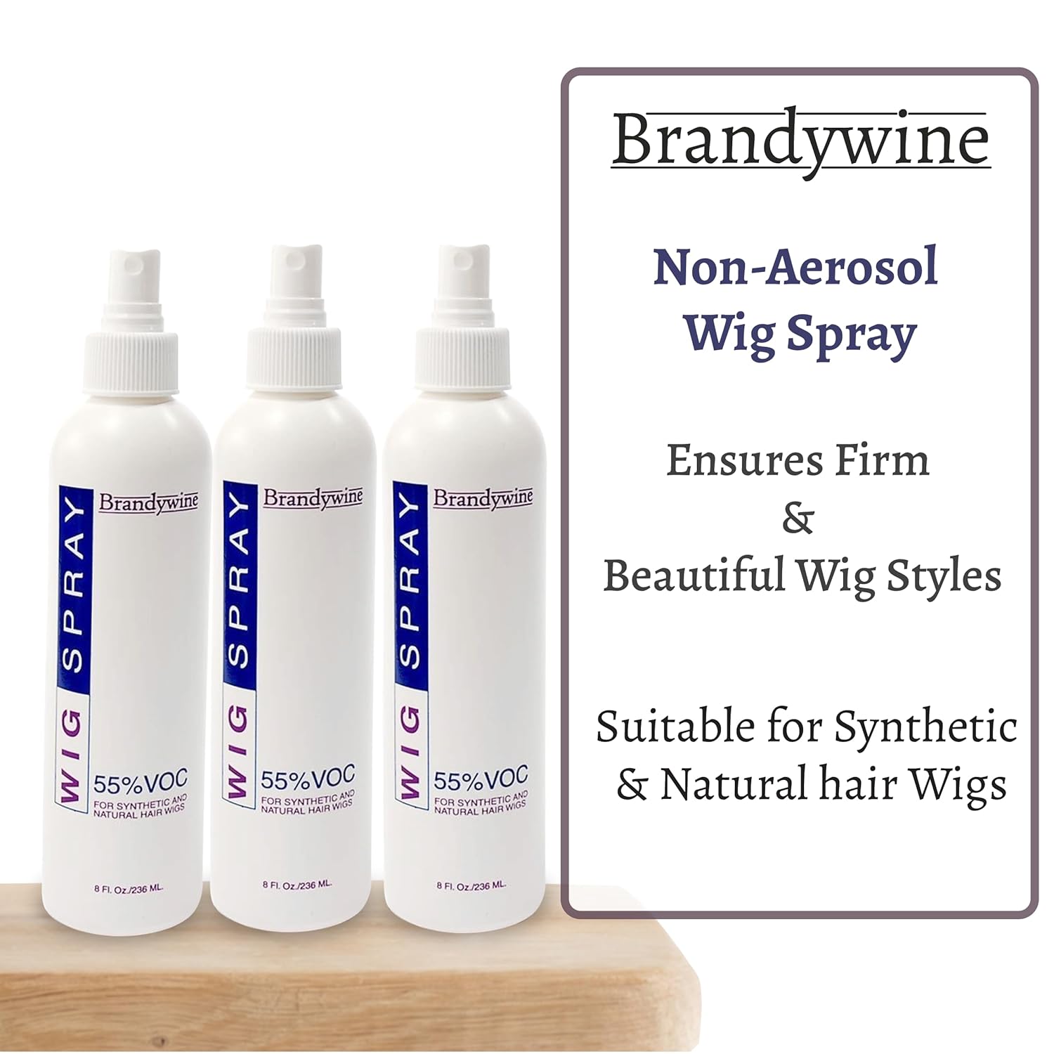 Brandywine Non-Aerosol Wig Spray for Synthetic & Natural Hair Wigs, Hairpieces & Extensions - 3 Pack