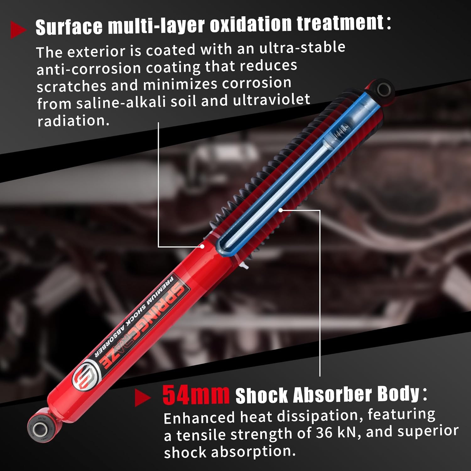 SPRINGCRAE 0-3" Rear Shock Absorbers for Ram 1500 2009-2018 4WD (Red),With Black Dust Cover