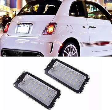 2PCS LED Number License Plate Light, Rear Lamps Compatible with Fiat Abarth 500 595 695 500C S3 S4 2007-2024, White Light with Canbus Number Plate Lamps, LED Tail Lights
